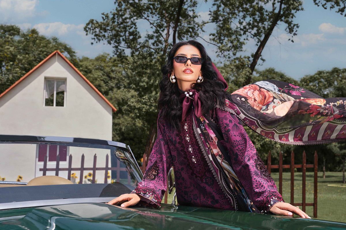 Purple 3-Piece Digital Printed Embroidered Suit in Lawn unstitched