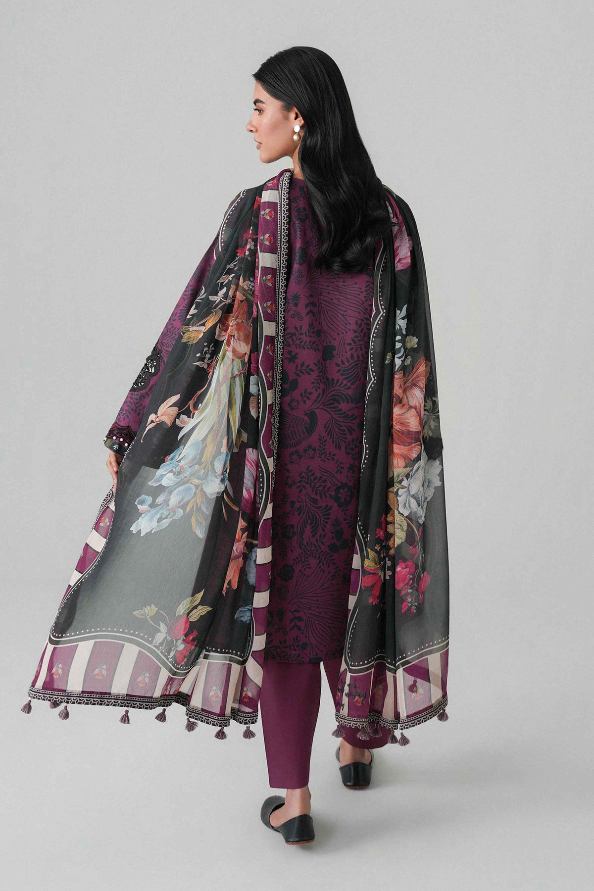 Purple 3-Piece Digital Printed Embroidered Suit in Lawn unstitched