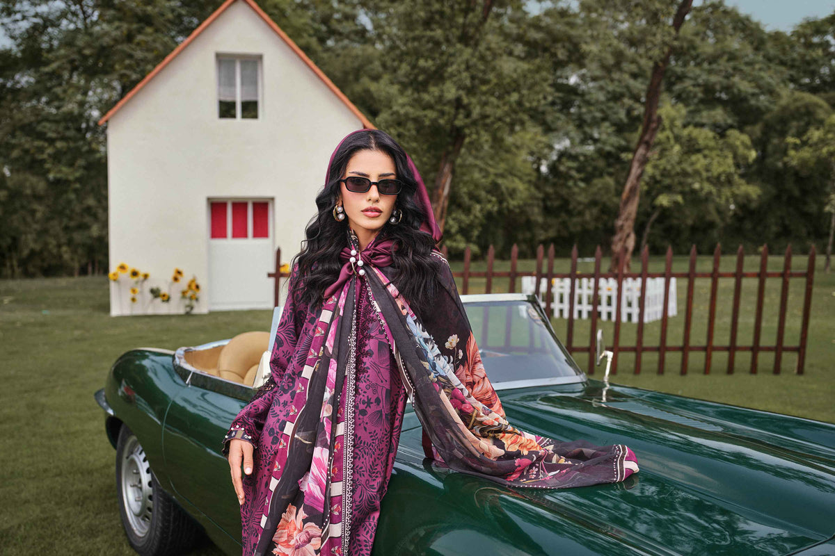 Purple 3-Piece Digital Printed Embroidered Suit in Lawn unstitched