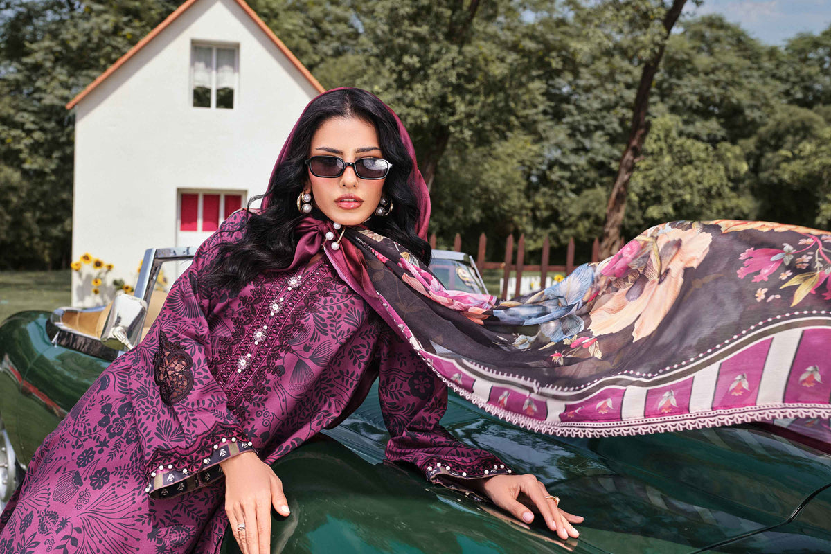 Purple 3-Piece Digital Printed Embroidered Suit in Lawn unstitched
