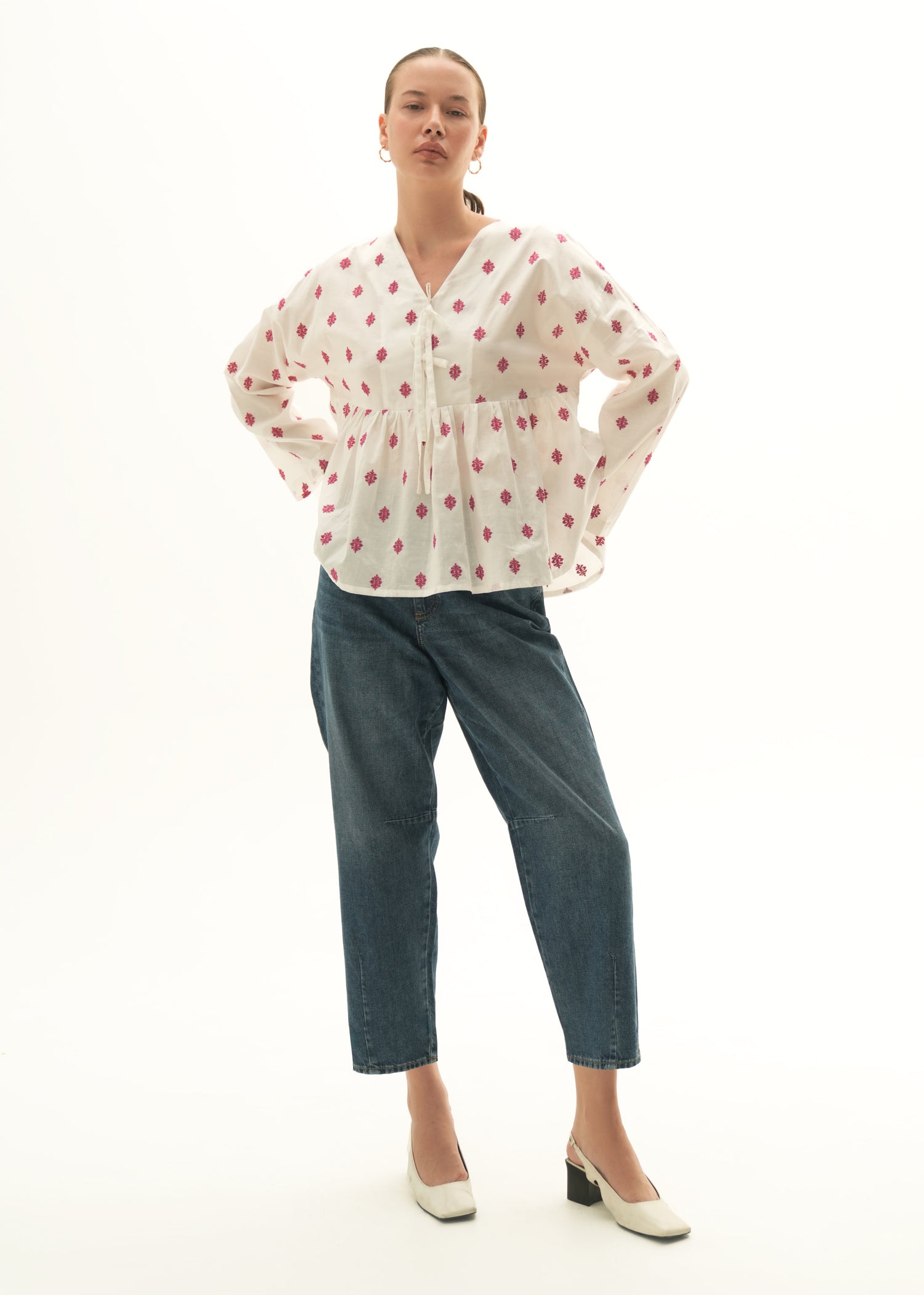 Embroidered Flared Cotton Top - KOA