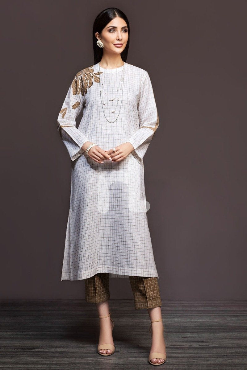 Nishat Linen UAE - KF-395 White Printed Embroidered Formal Linen Shirt & Printed Linen Trousers