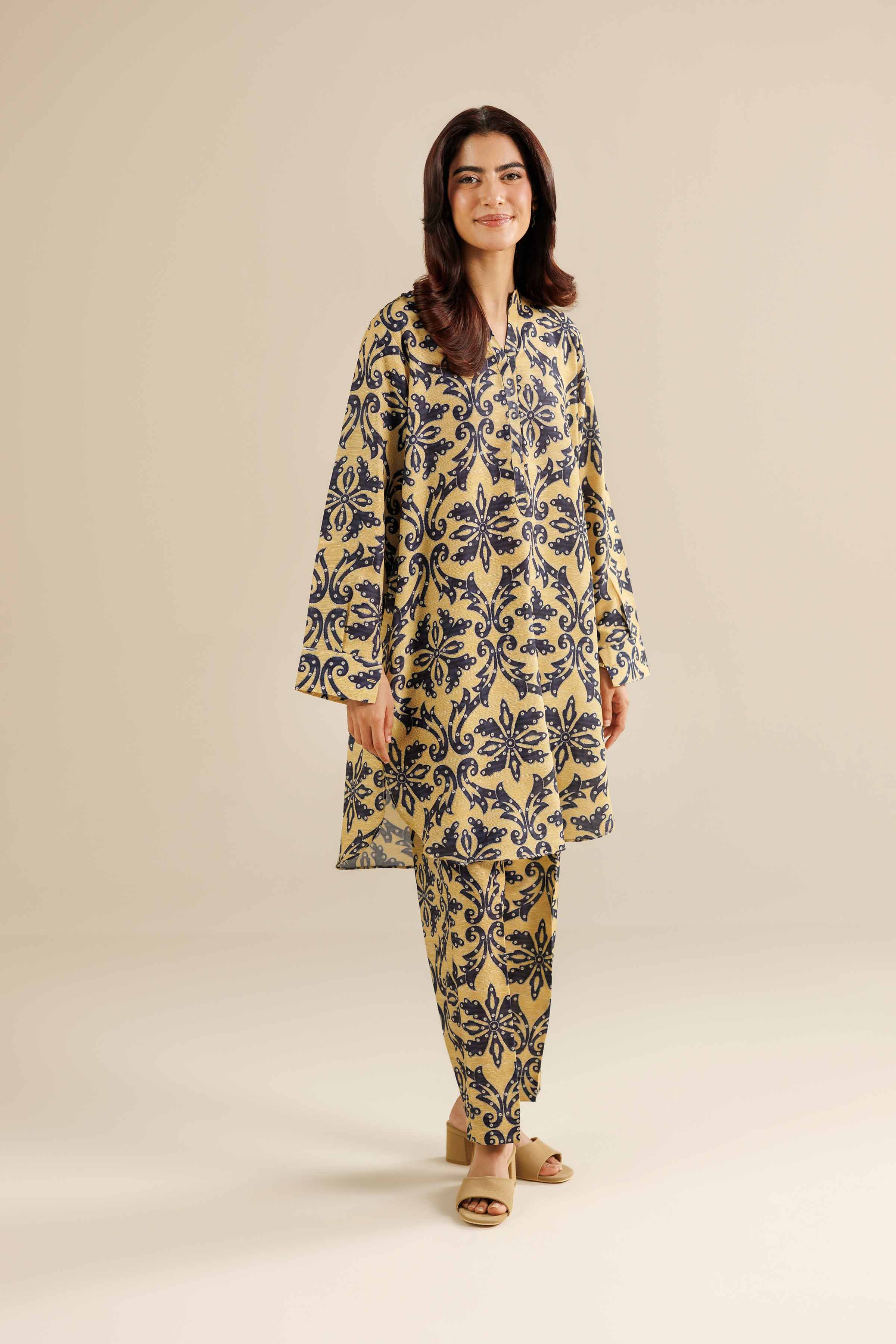 NishatUAE - Mustard Printed Swiss Lawn 2-piece Ready To Wear Dress