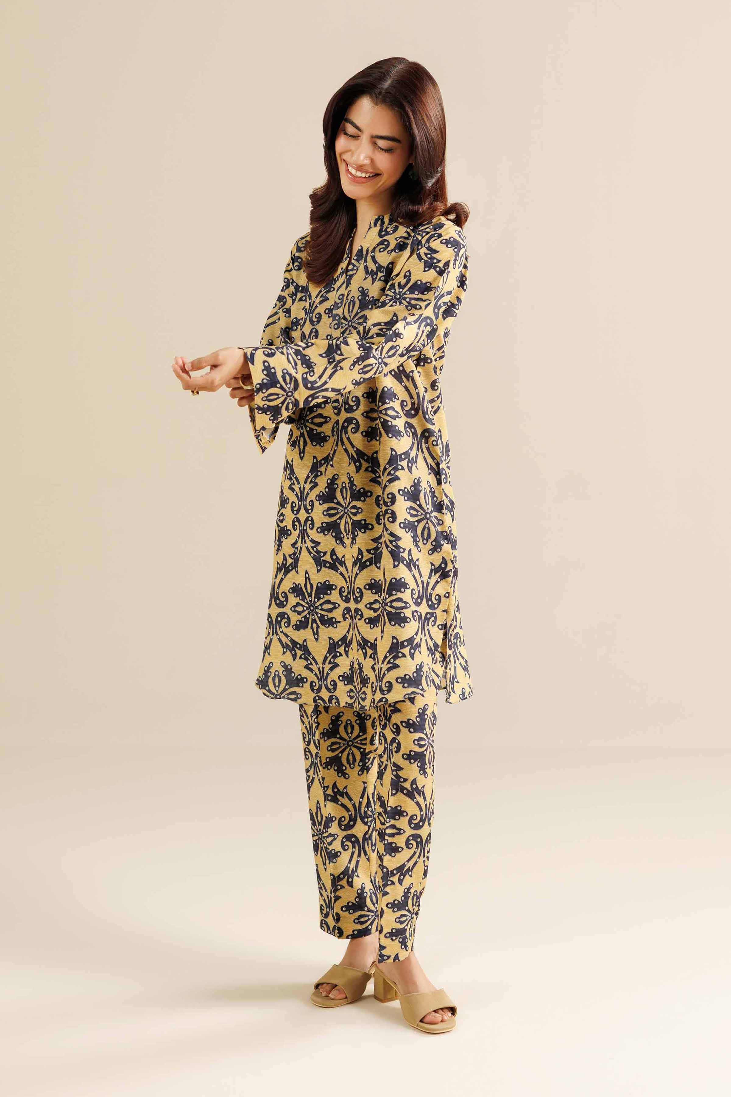 NishatUAE - Mustard Printed Swiss Lawn 2-piece Ready To Wear Dress