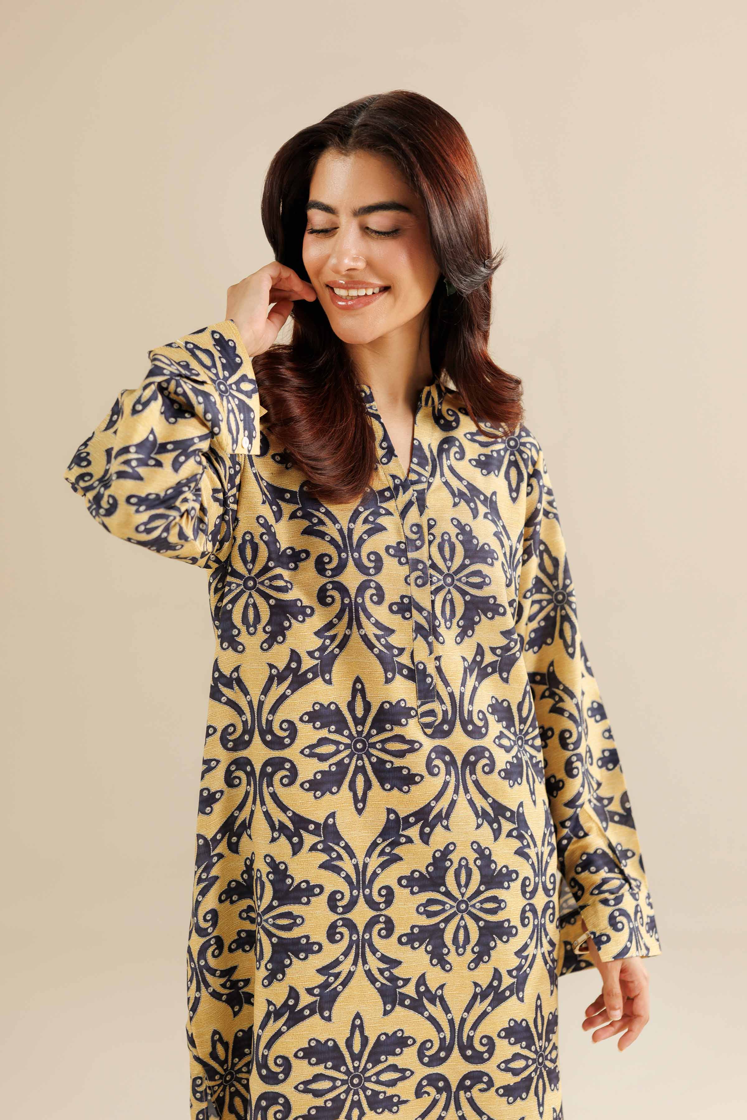 NishatUAE - Mustard Printed Swiss Lawn 2-piece Ready To Wear Dress