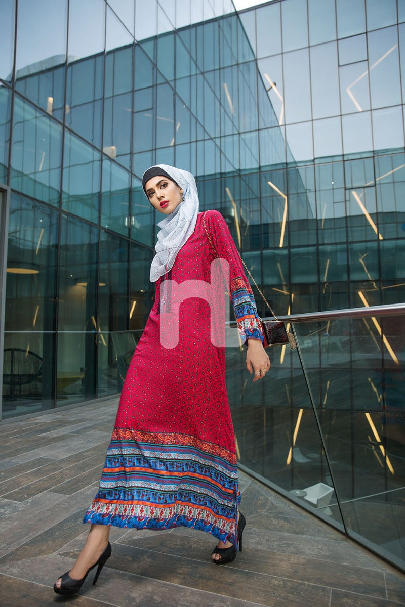 DE18-05 Blue Digital Printed Stitched Cambric Jalabiya - Nishat Linen UAE