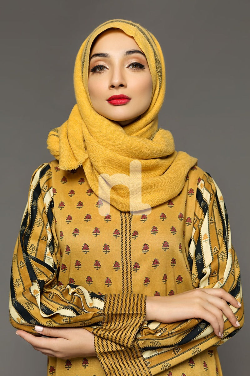 DW18-24 Yellow Digital Printed Stitched Cotton Modal Jalabiya - 1PC - Nishat Linen UAE