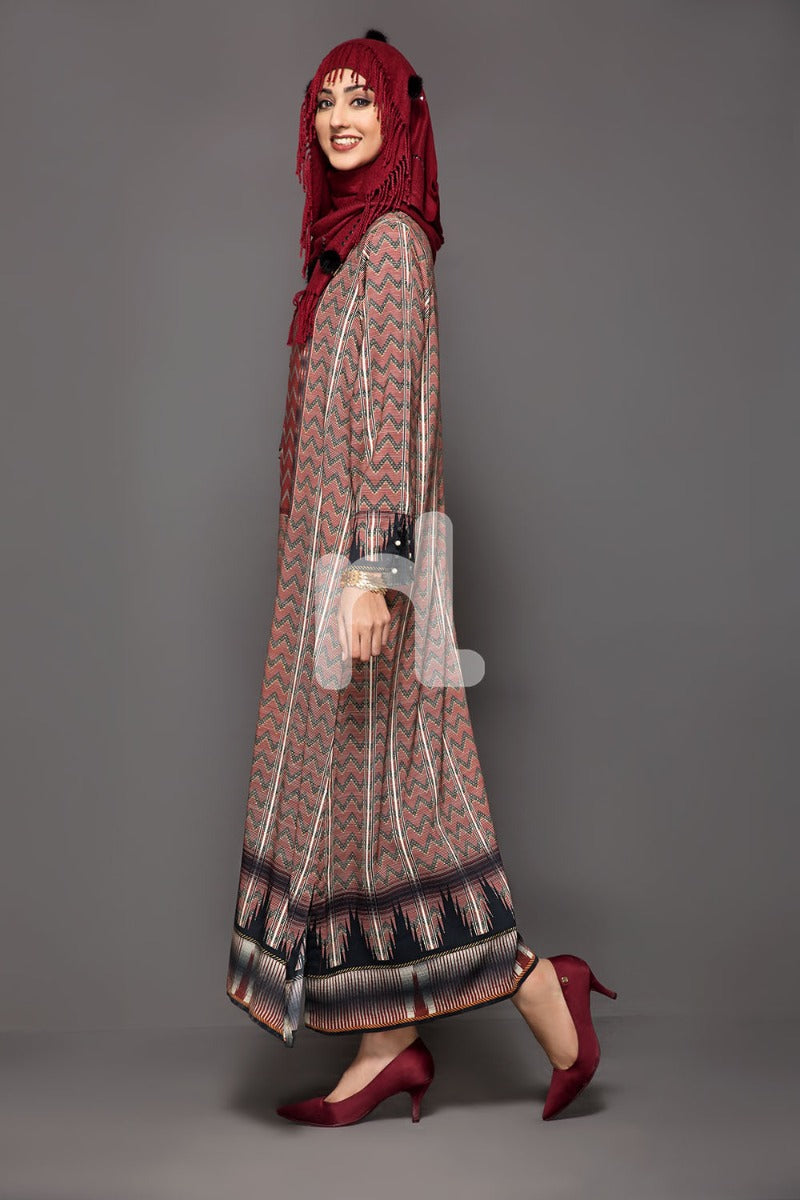 DW18-51 Brown Printed Stitched Cotton Modal Jalabiya - 1PC - Nishat Linen UAE