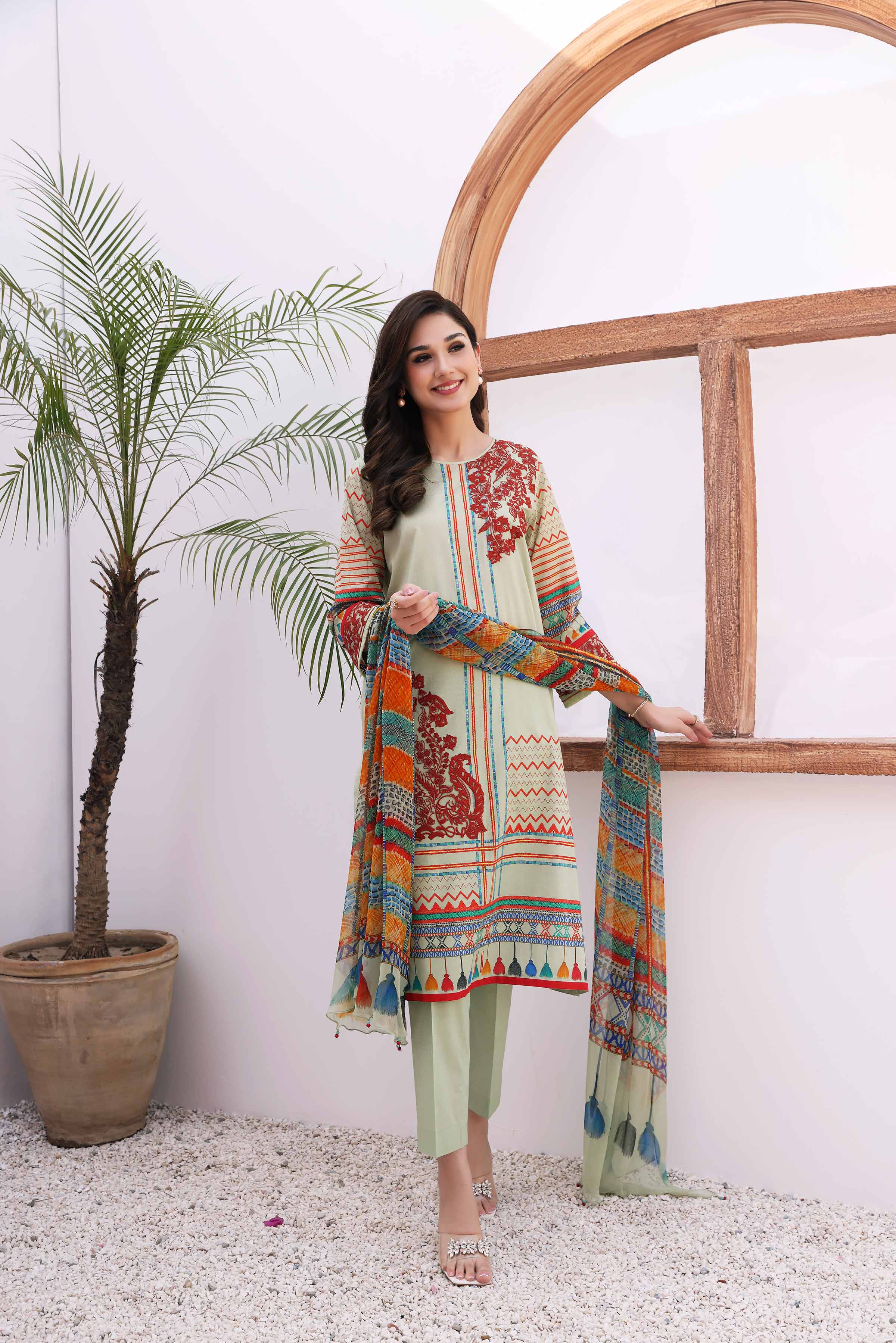 3 Piece - Printed Embroidered Suit - 42301153
