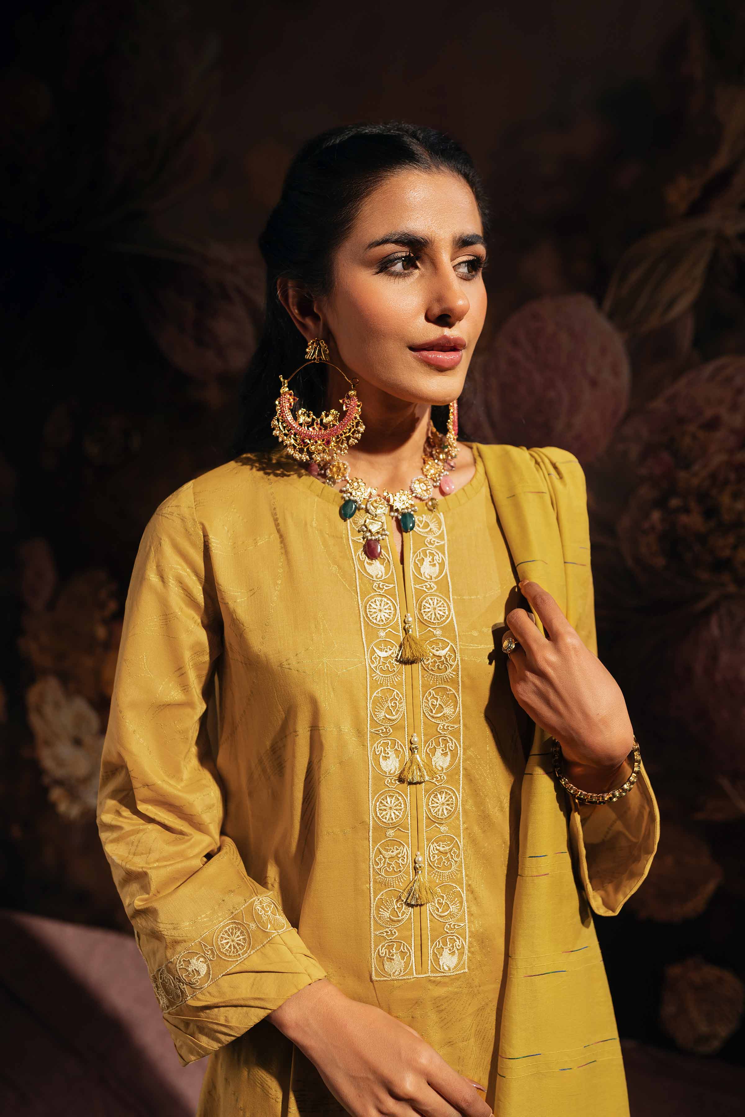 2 Piece - Gold Printed Embroidered Suit - 42301234