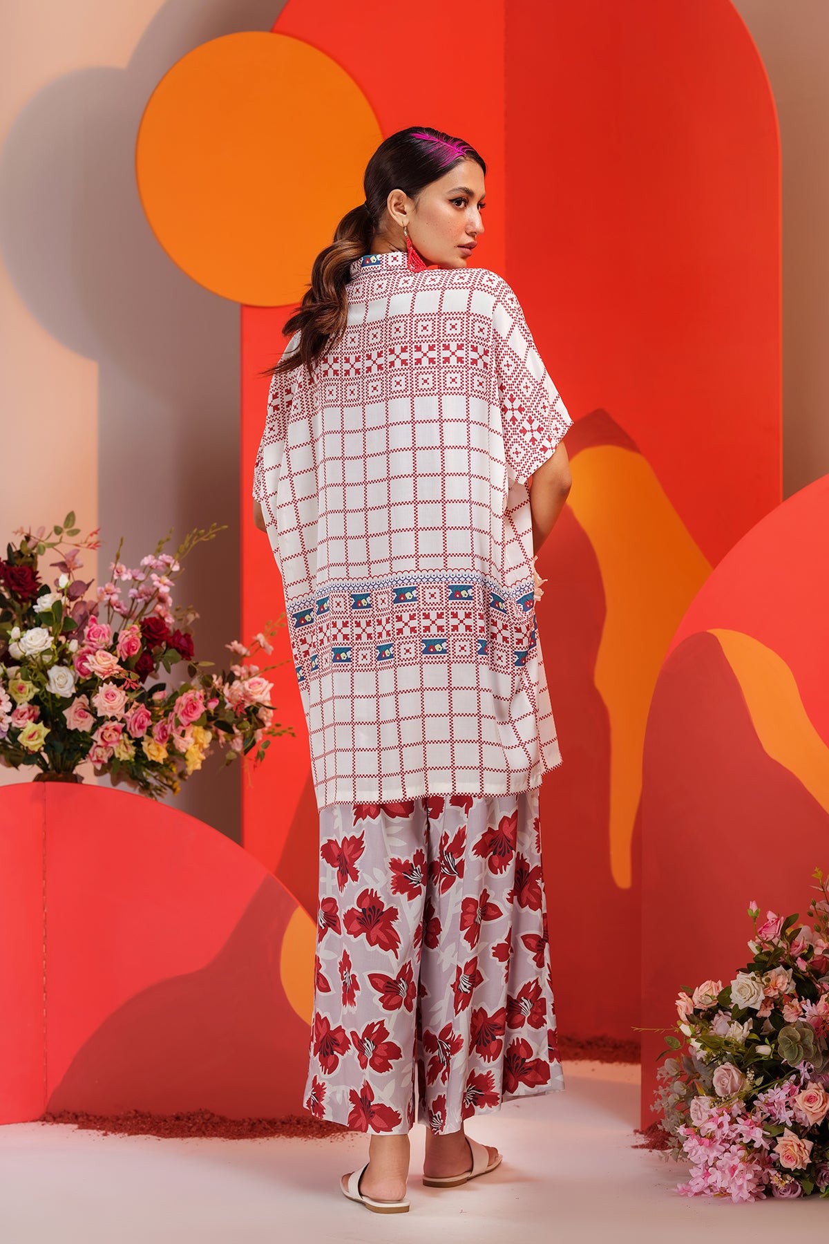 AS22-08-Printed Kimono Tunic With Trousers 2PC