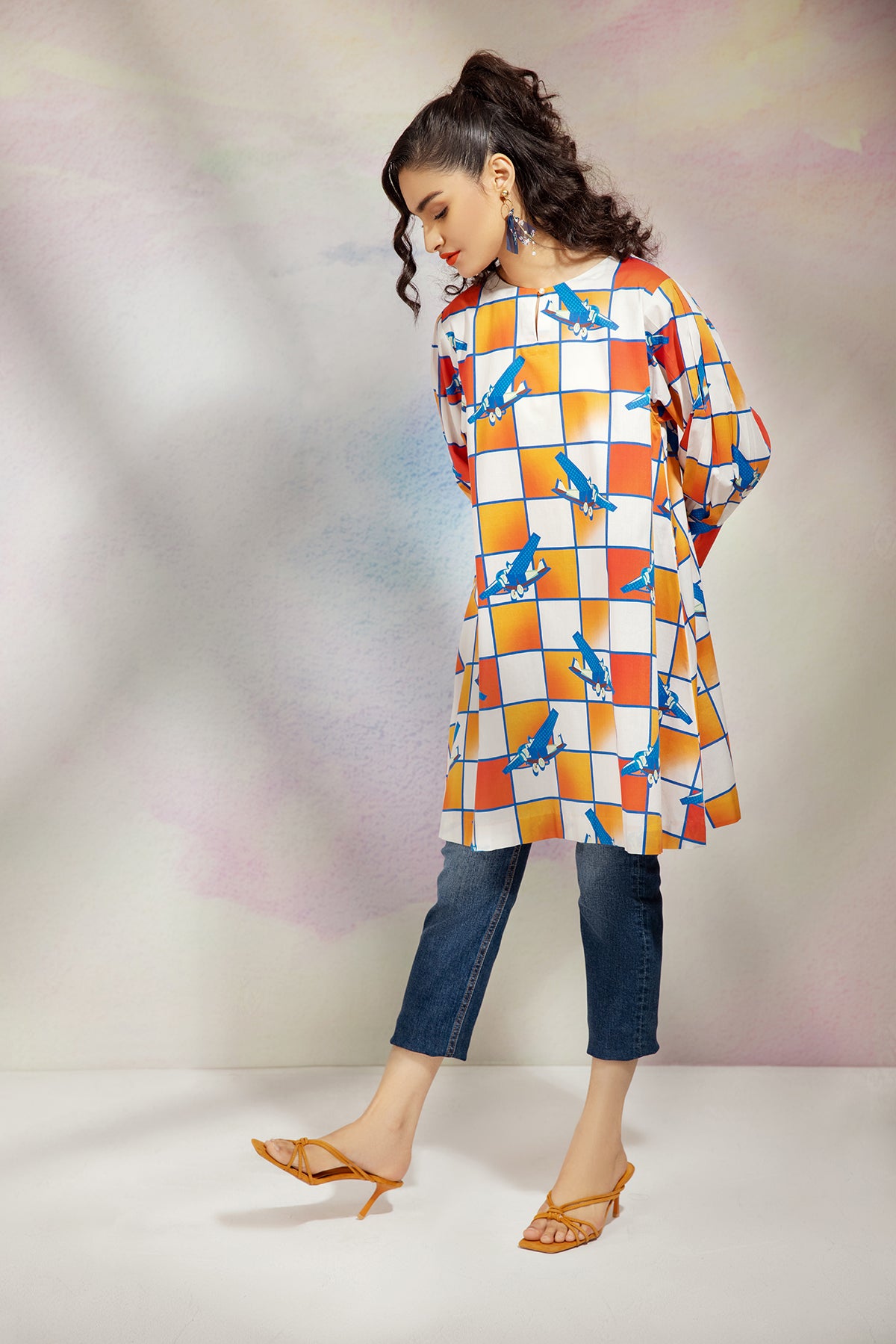 AS22-23-Pleated Sleeves Printed Tunic