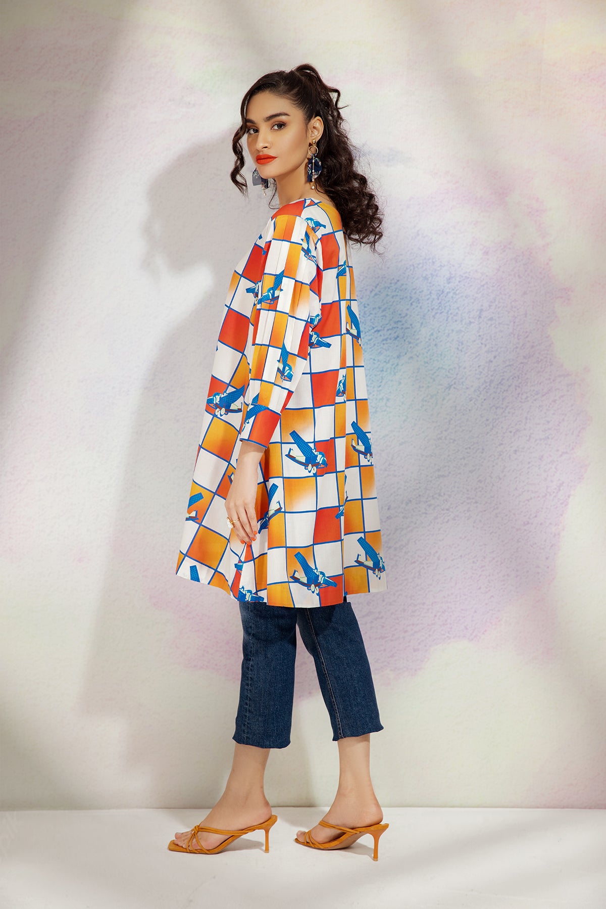 AS22-23-Pleated Sleeves Printed Tunic