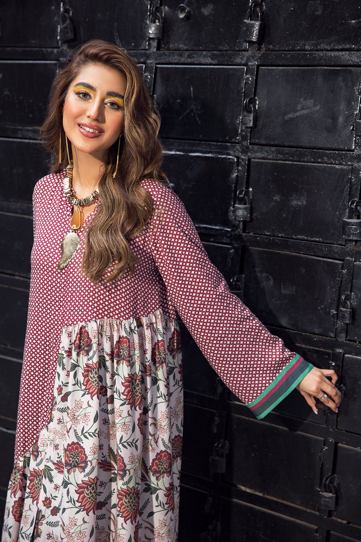 AW22-39-Printed Gathered Long Dress