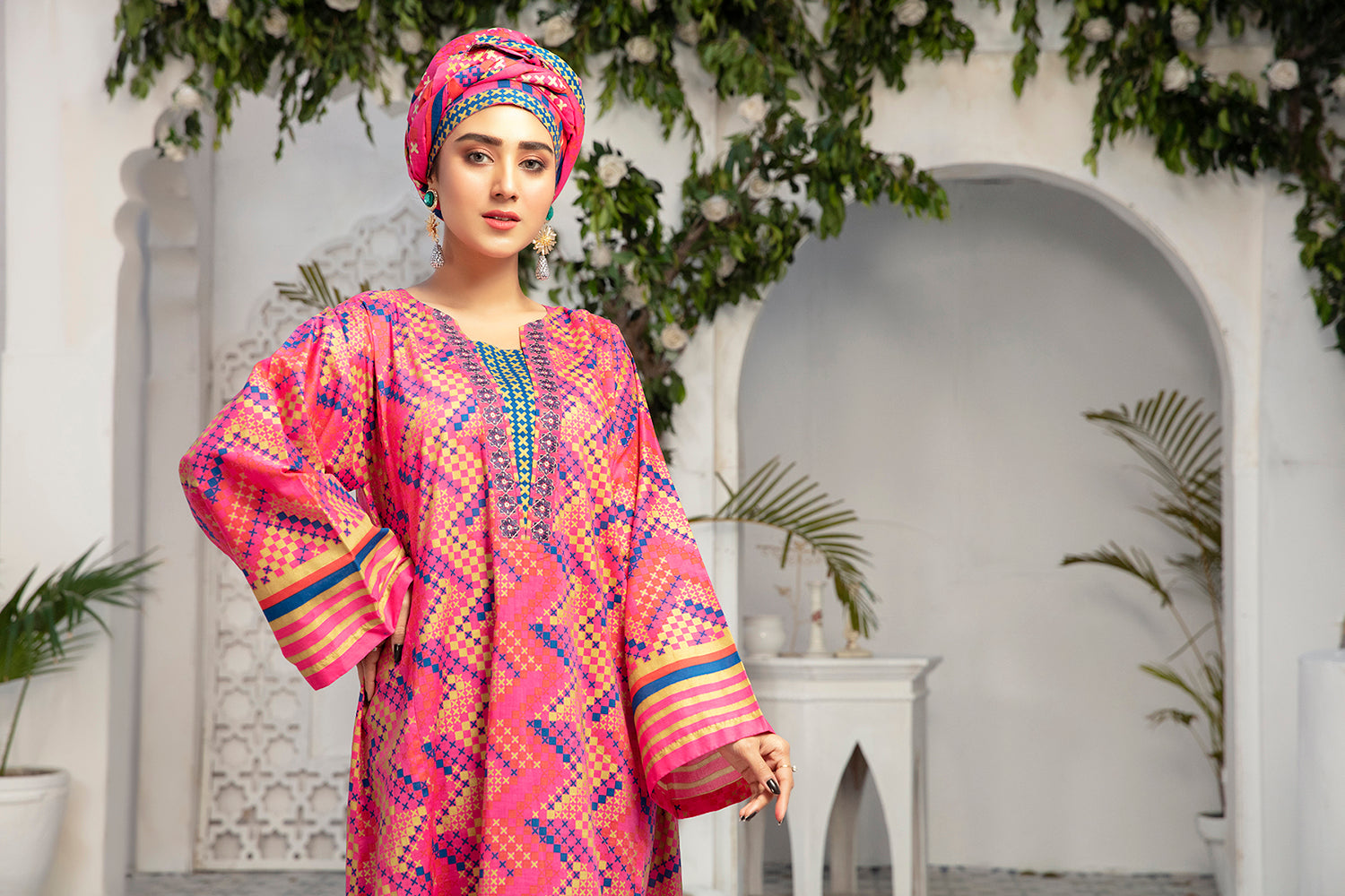 DE20-26 Printed Embroidered Stitched Jalabiya – 1PC - Nishat Linen UAE