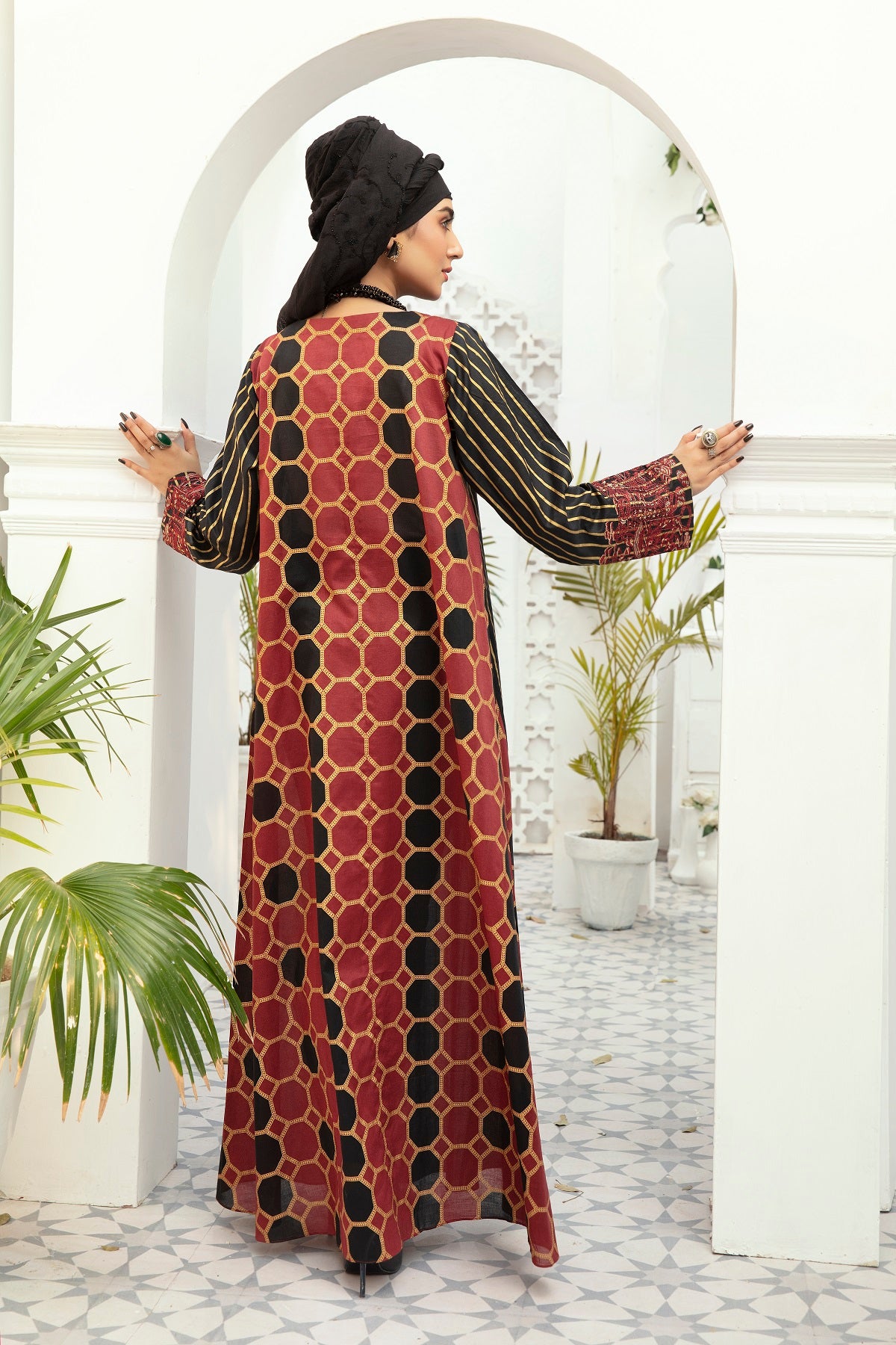 DE20-30 Printed Stitched Jalabiya – 1PC - Nishat Linen UAE