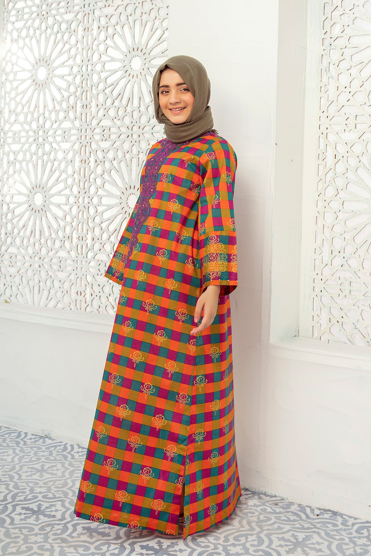 DE21-22-Basic Embroidered with Adda Embellished Kids Fustaan-1PC