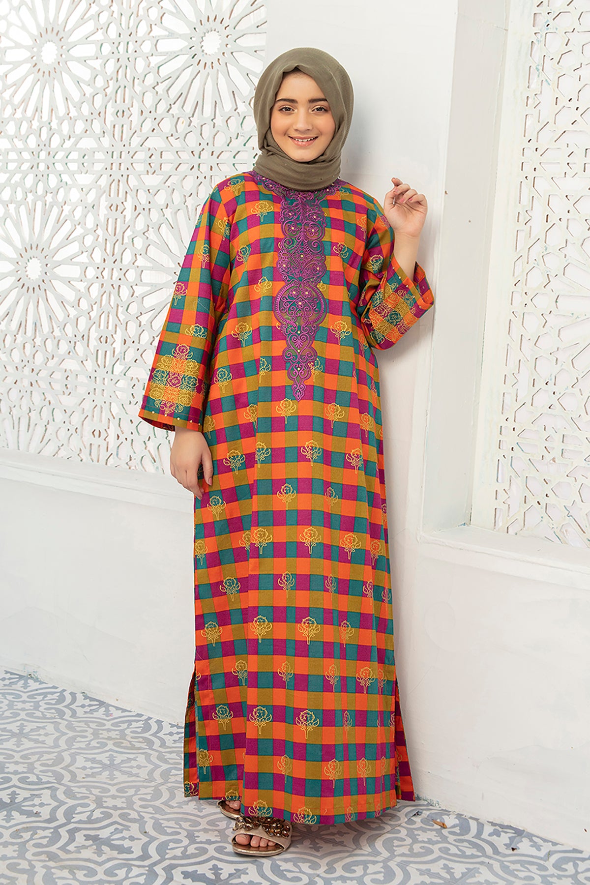 DE21-22-Basic Embroidered with Adda Embellished Kids Fustaan-1PC