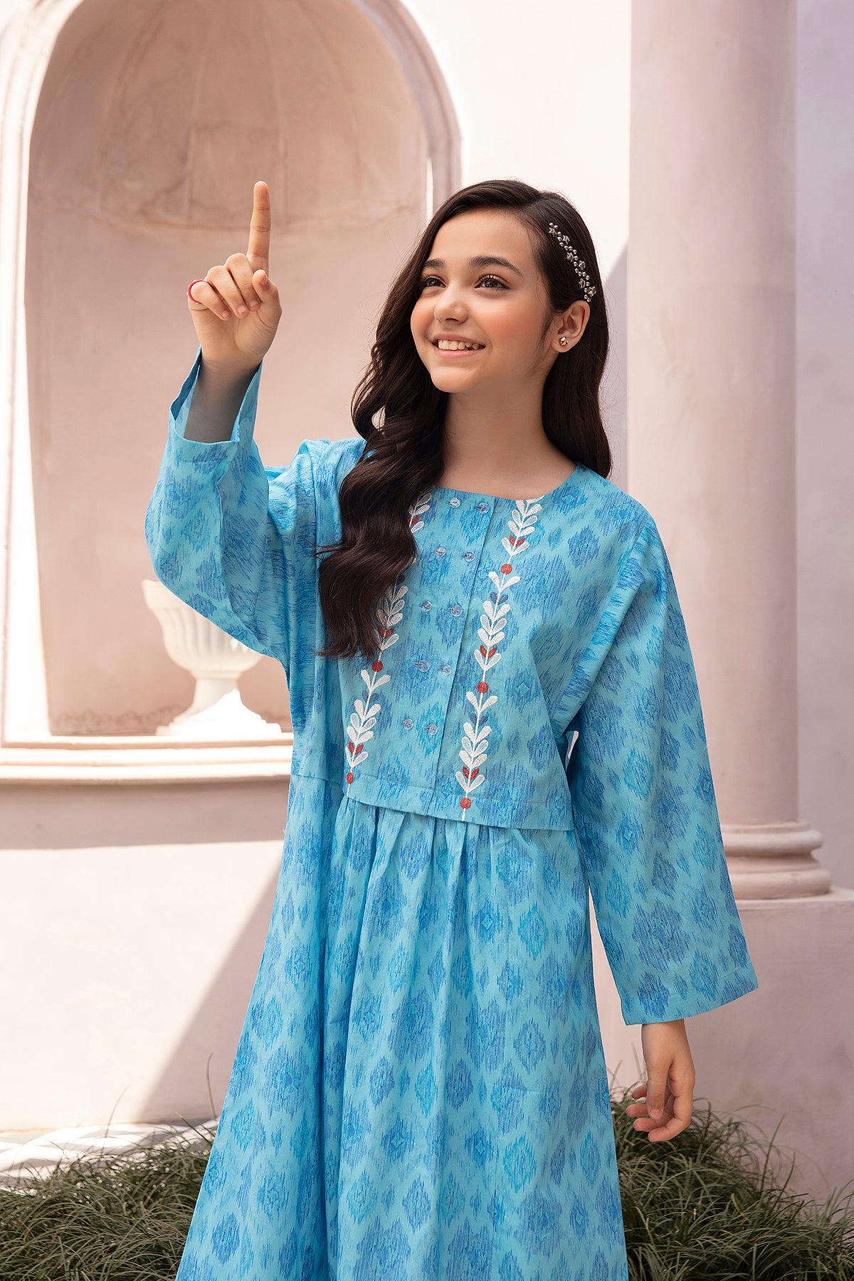 DE22-15-Printed Embroidered Fustaan 1PC