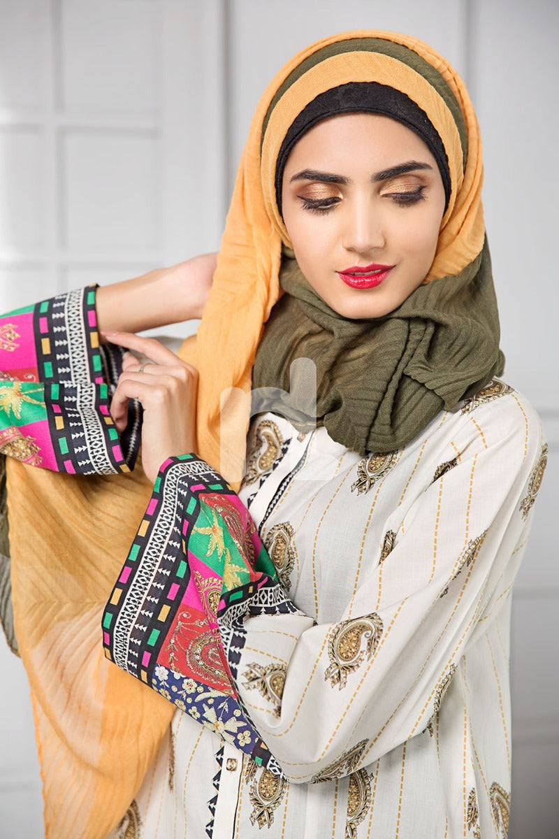 DS19-01 Beige Digital Printed Stitched Cambric Jalabiya - 1PC - Nishat Linen UAE