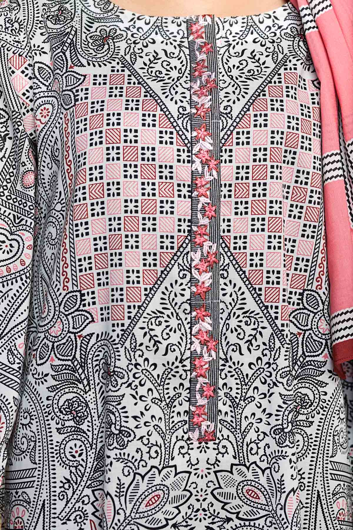 DS20-18 Printed Embroidered Stitched Fustaan & Printed Scarf 2PC