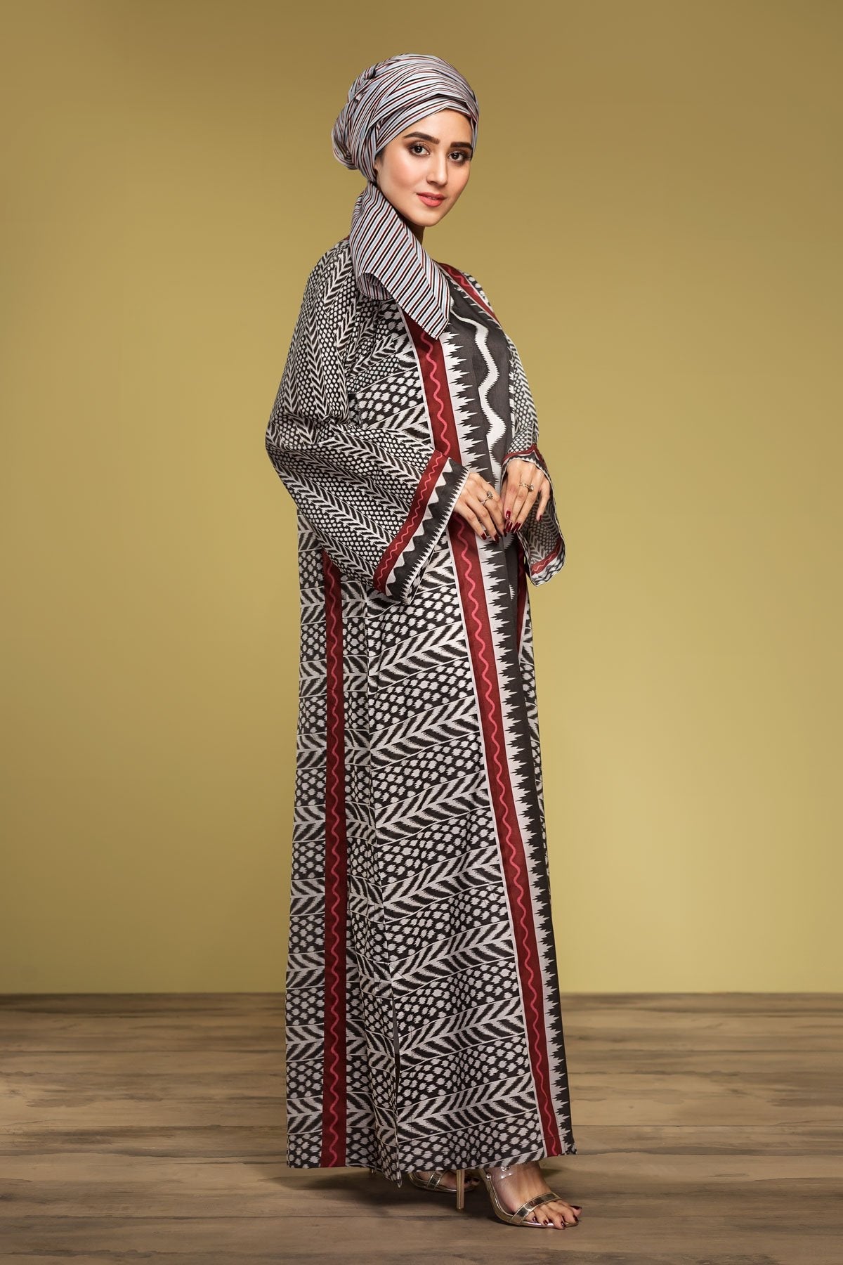 DS20-31 Printed Stitched Fustaan & Printed Scarf - 2PC