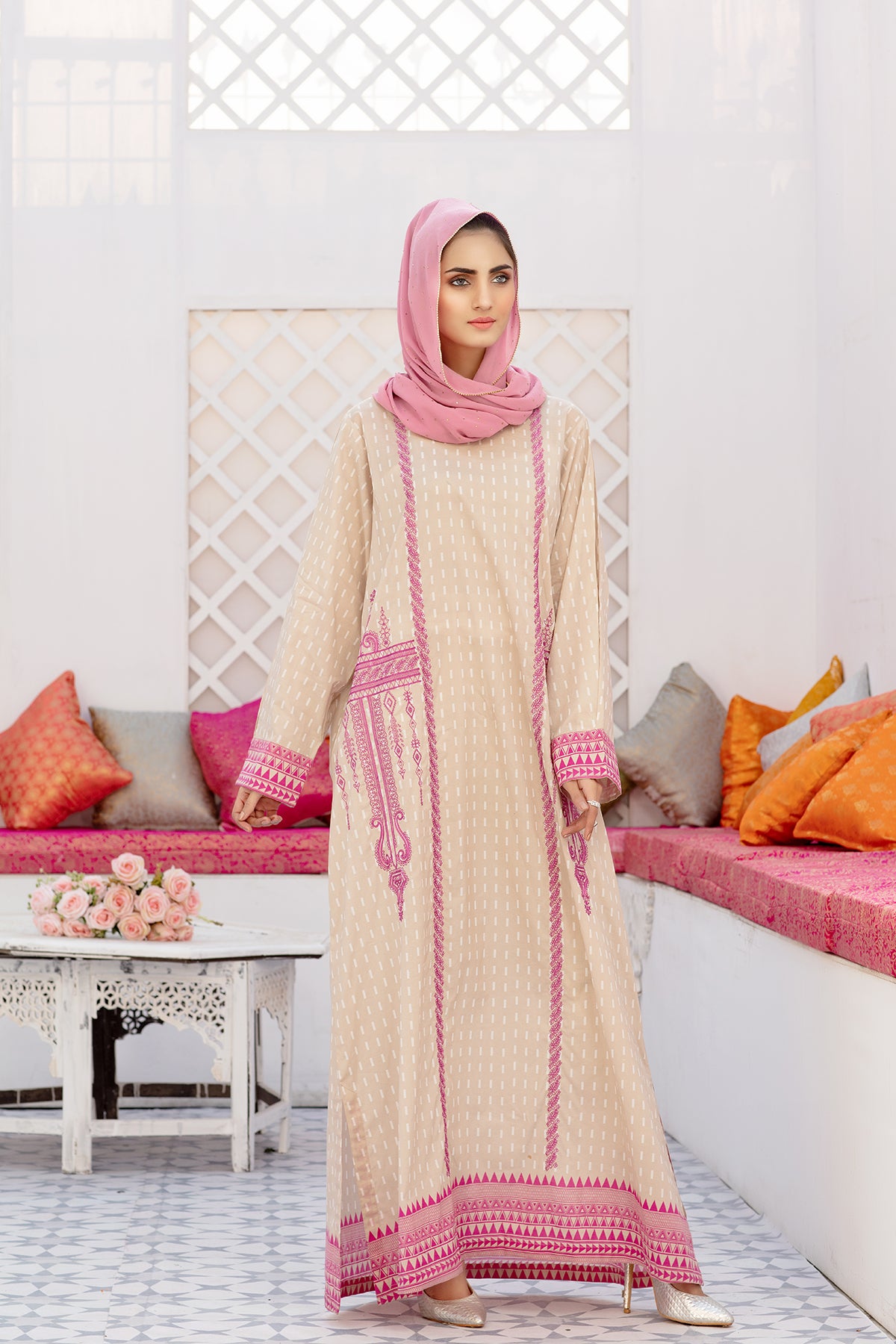 DS20-55 Printed Stitched Jalabiya – 1PC - Nishat Linen UAE