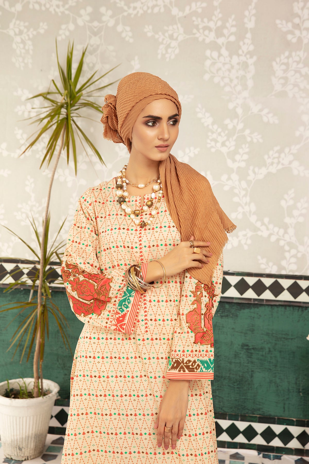 DS20-65 Printed Stitched Fustaan 1PC