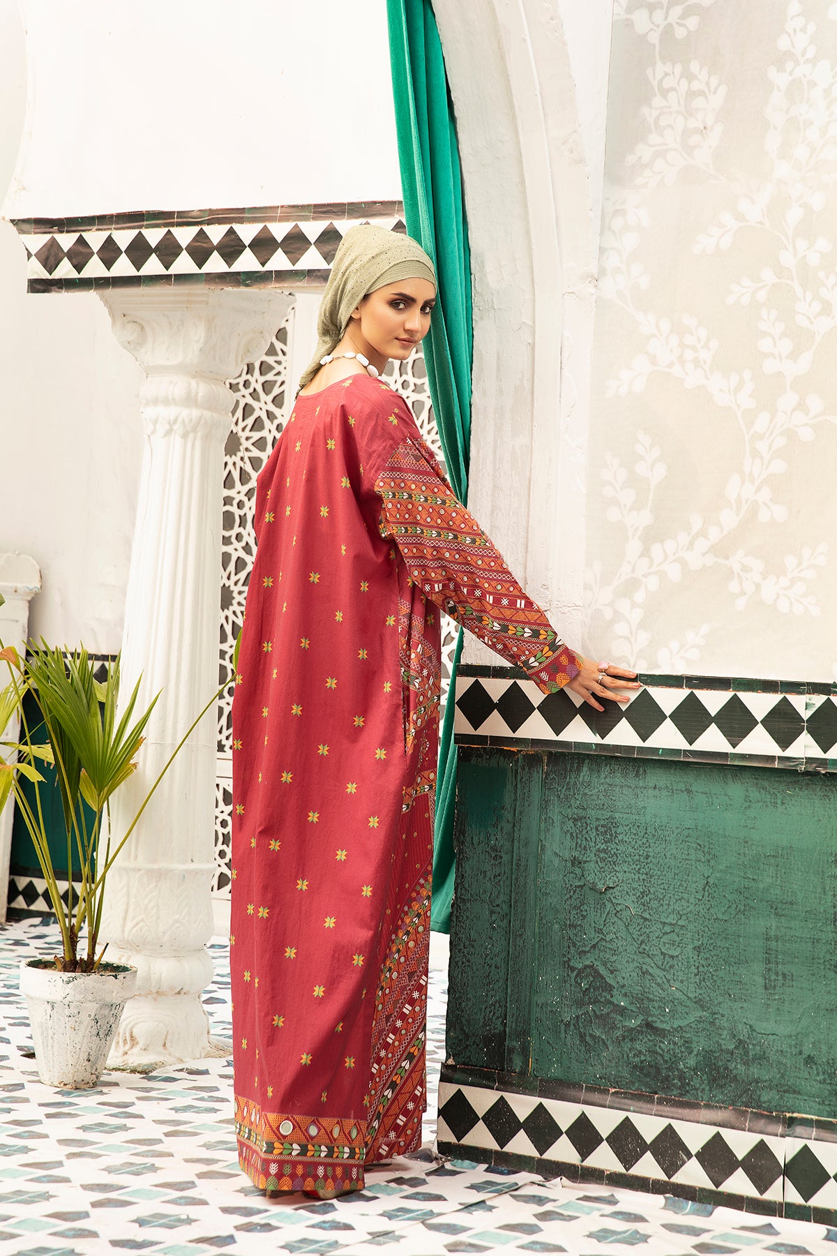 DS20-73 Printed Stitched Fustaan 1PC