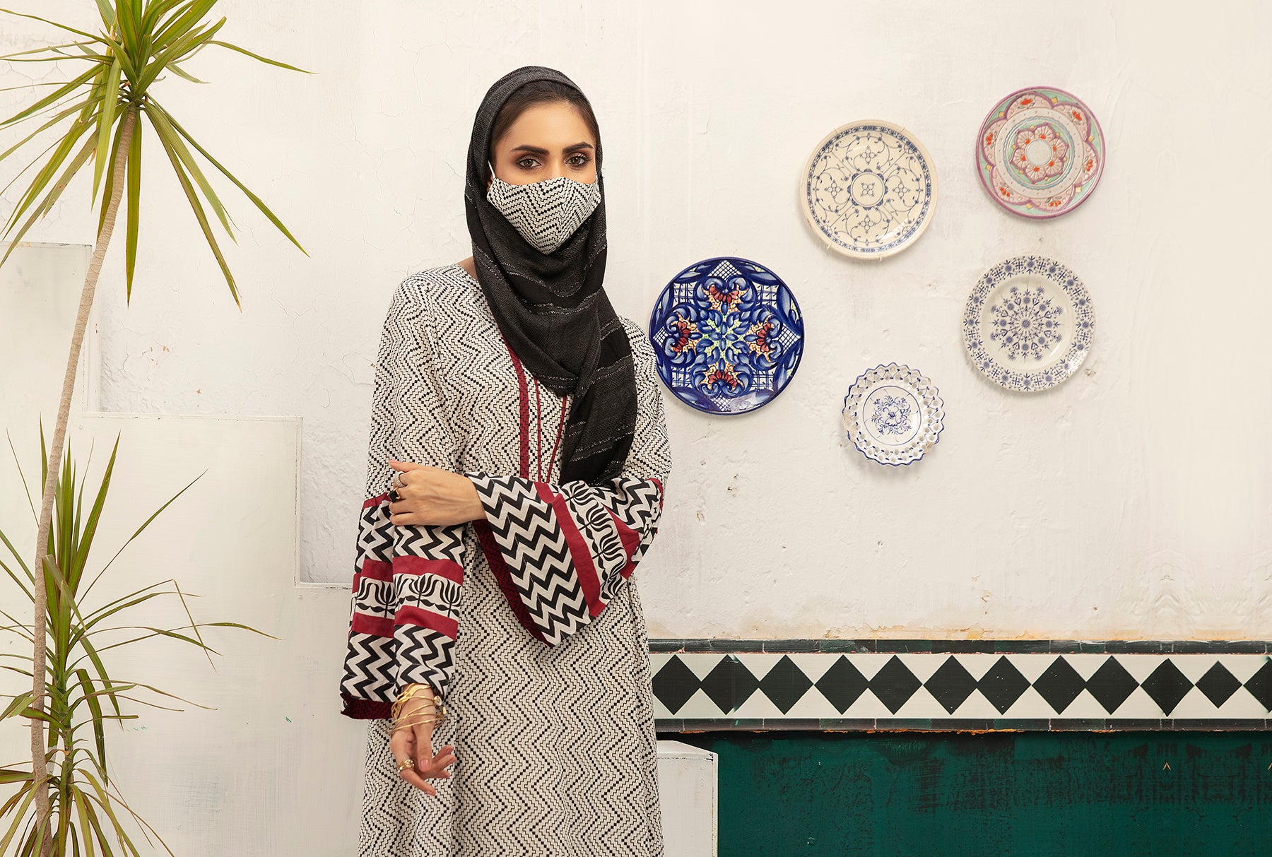 DS20-81 Printed Stitched Fustaan 1PC