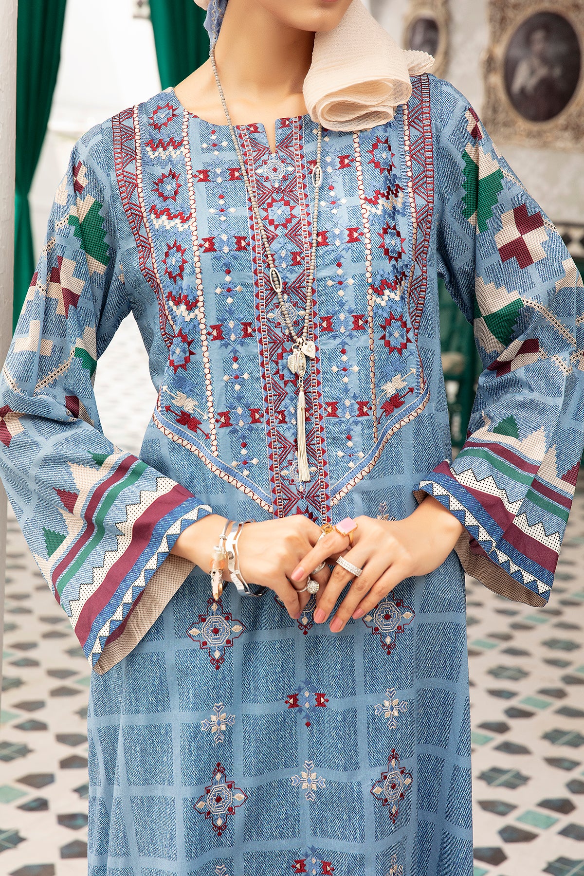 DS20-87 Printed Embroidered Stitched Fustaan 1PC