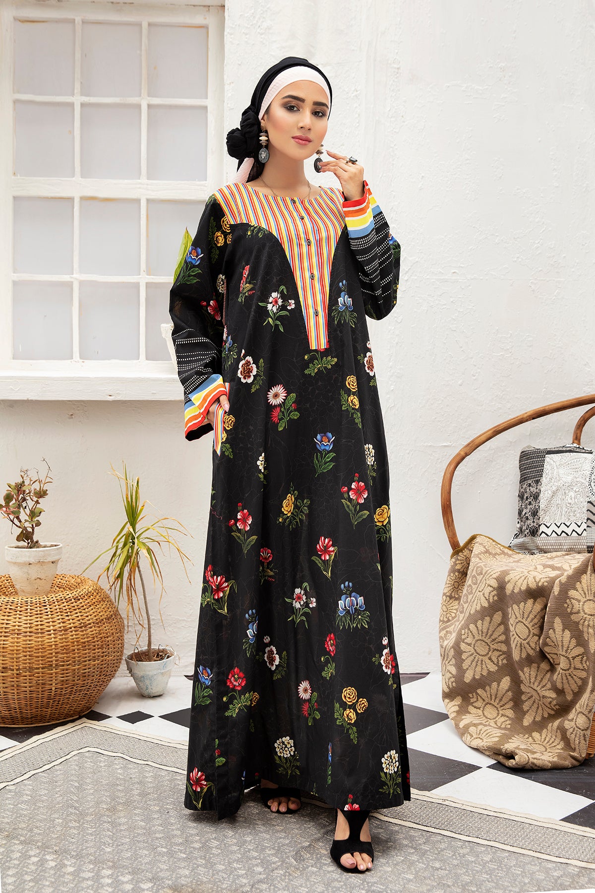 DS21-105-Digital Cambric Stitched Fustaan 1PC