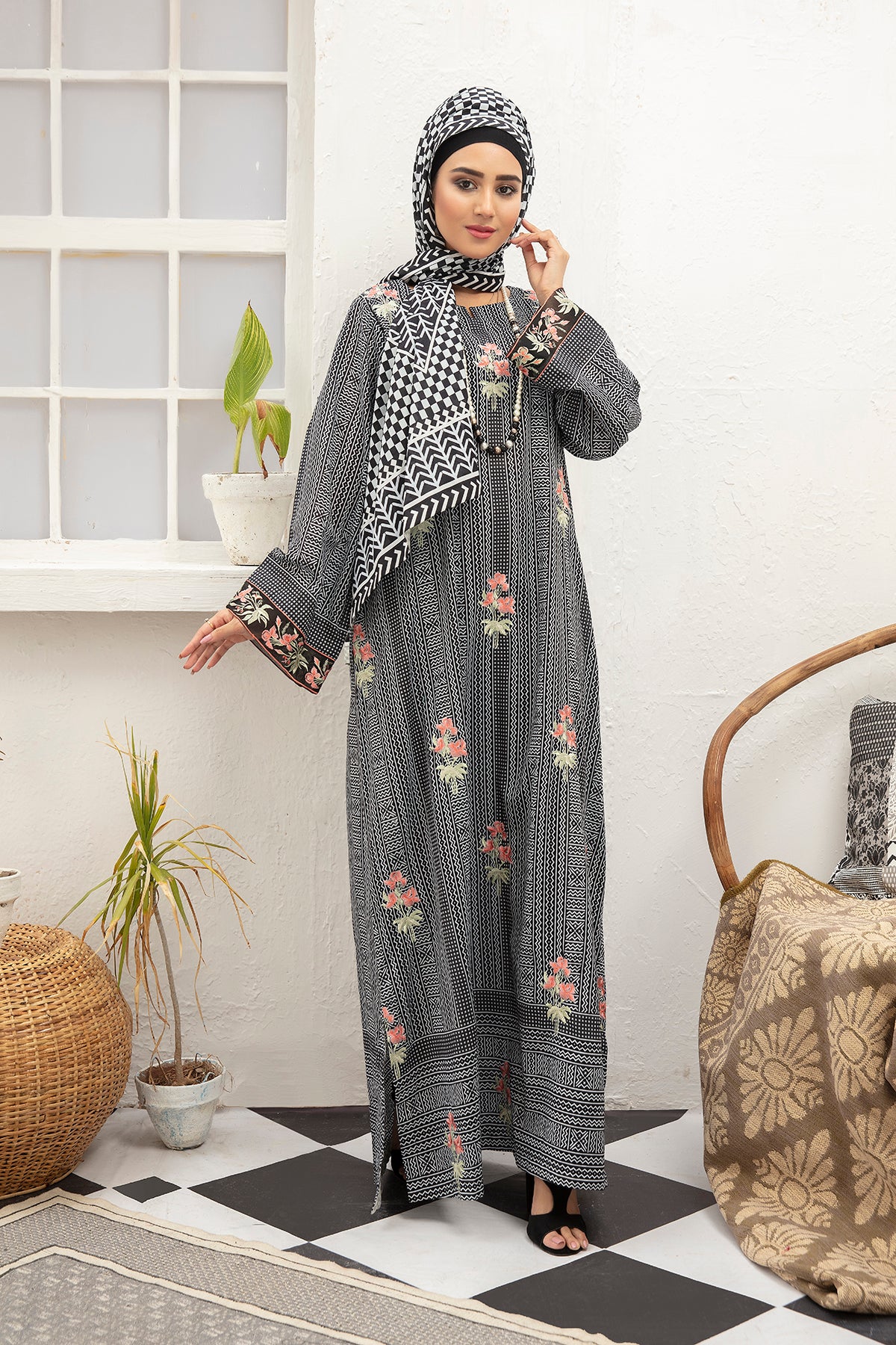 DS21-121 Embroidered Cambric Stitched Fustaan with Mask - 2PC