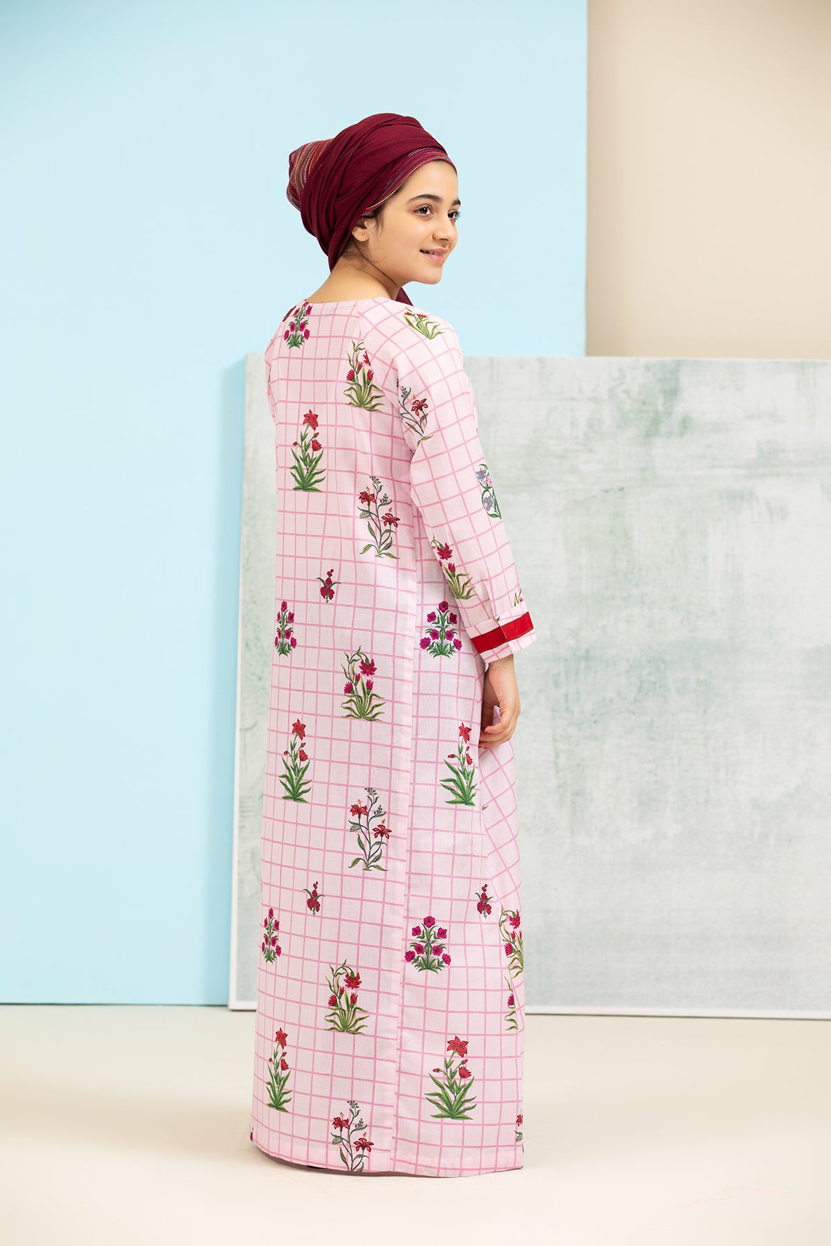 DS21-126- Printed Textured Cambric Kids Fustaan