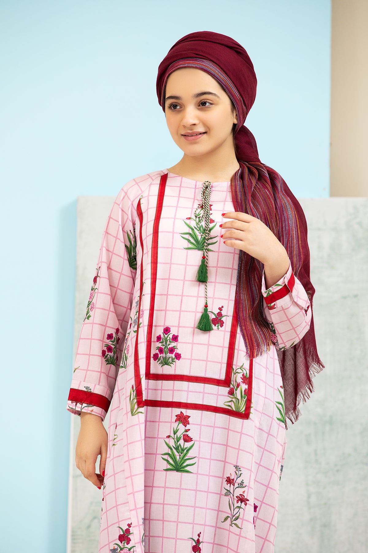 DS21-126- Printed Textured Cambric Kids Fustaan