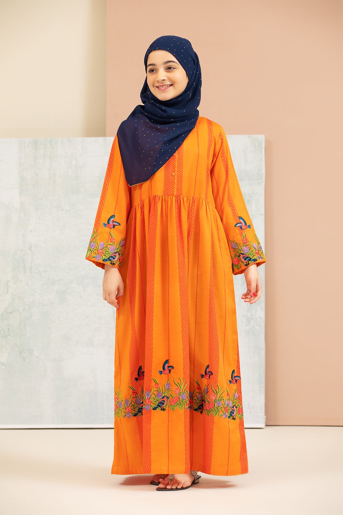 DS21-158- Printed Textured Cambric Kids Fustaan