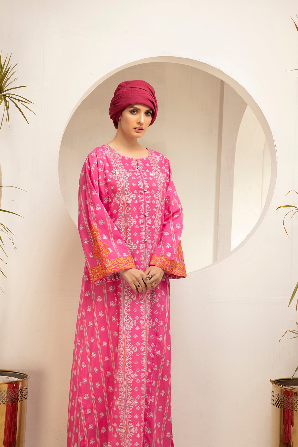 DS21-15-Embroidered Digital Cambric Stitched Fustaan With Mask - 1PC