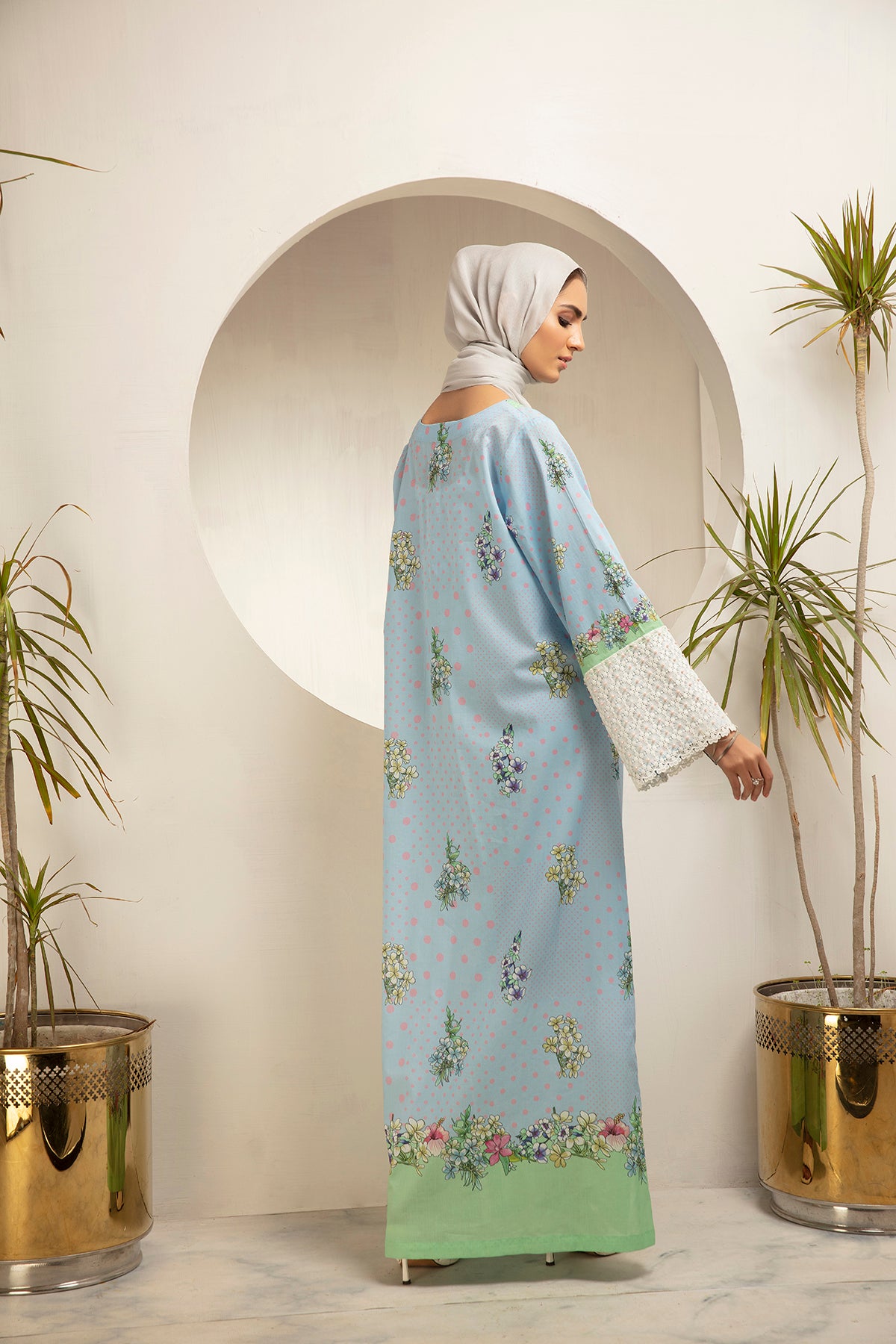 DS21-19-Digital Cambric Stitched Fustaan With Mask-1PC