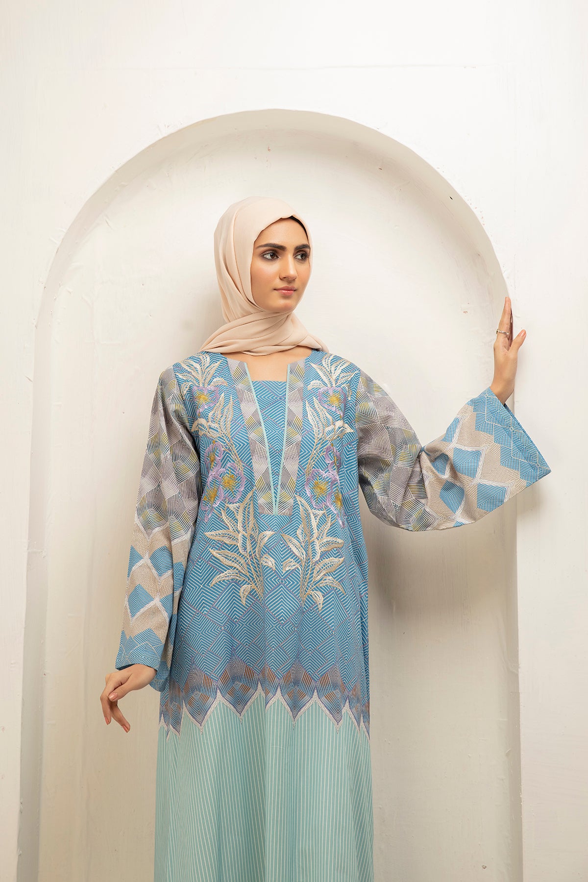 DS21-35-Digital Cambric Embroidered Stitched Fustaan-1PC