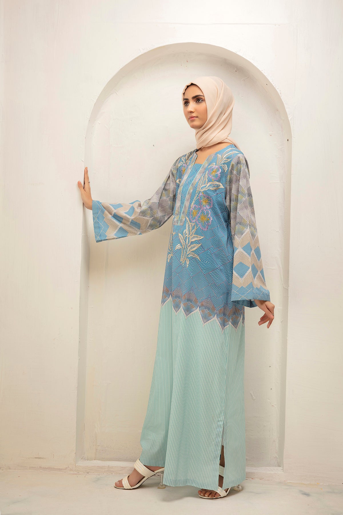 DS21-35-Digital Cambric Embroidered Stitched Fustaan-1PC