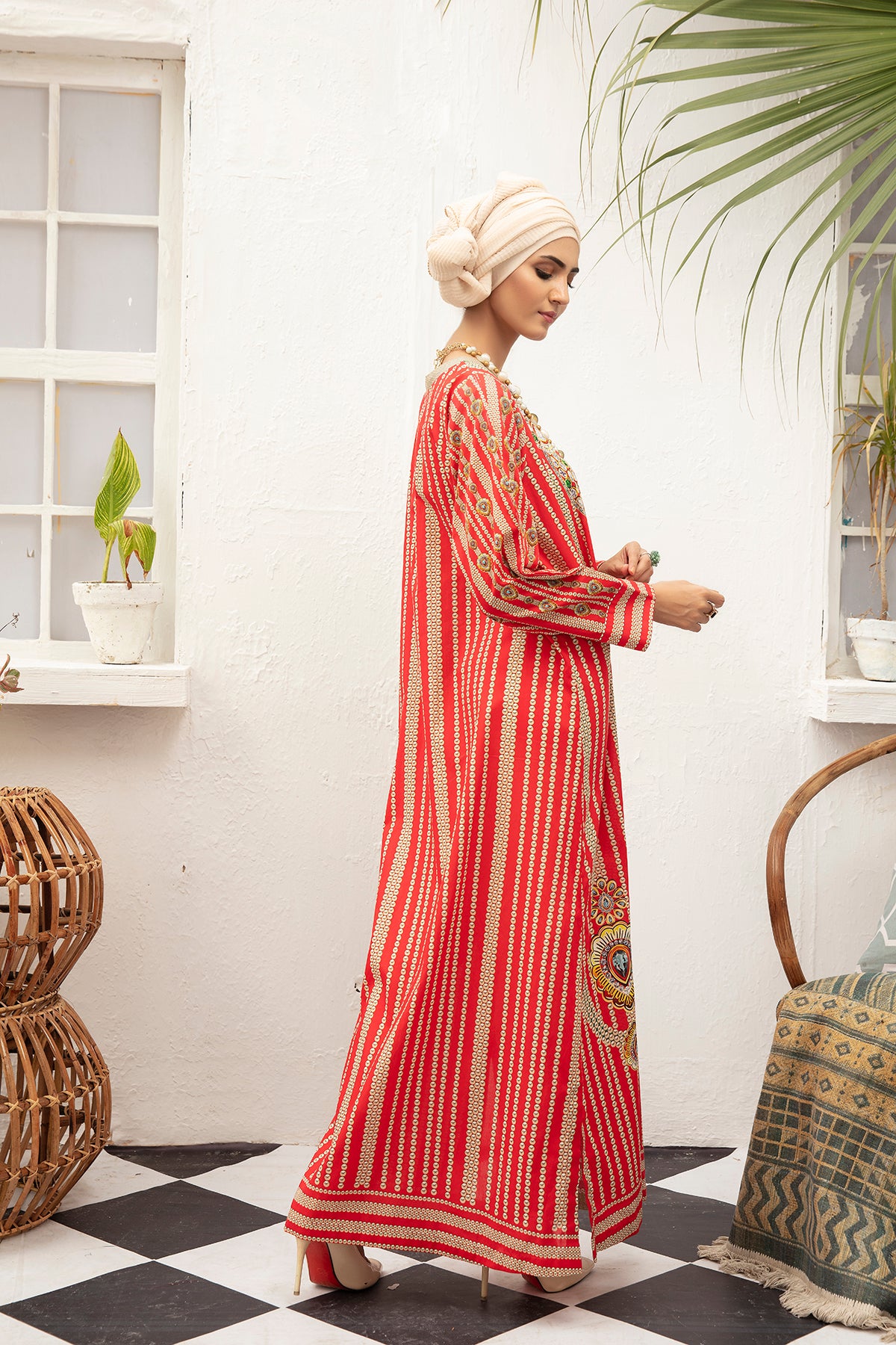 DS21-94-Digital Cambric Stitched Fustaan with Mask 1PC