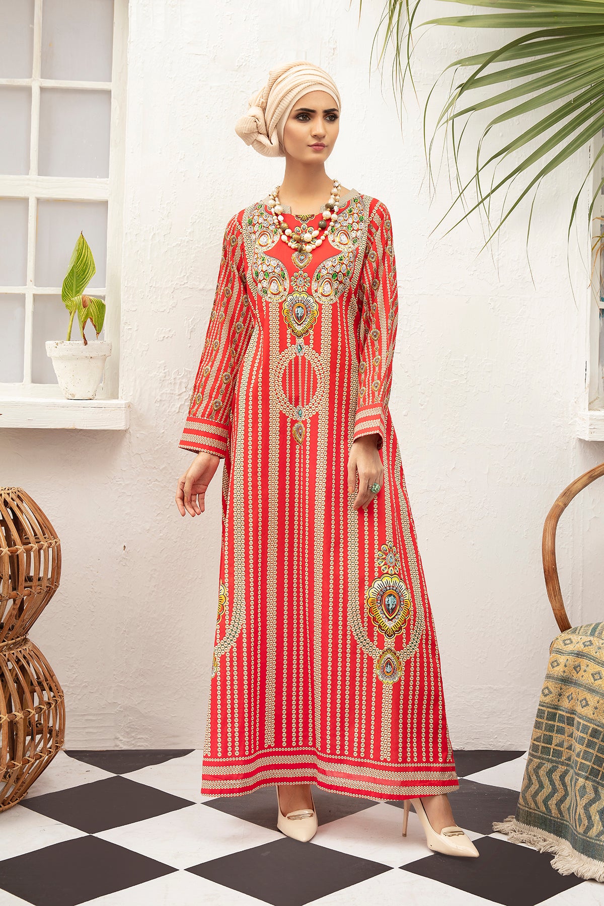 DS21-94-Digital Cambric Stitched Fustaan with Mask 1PC