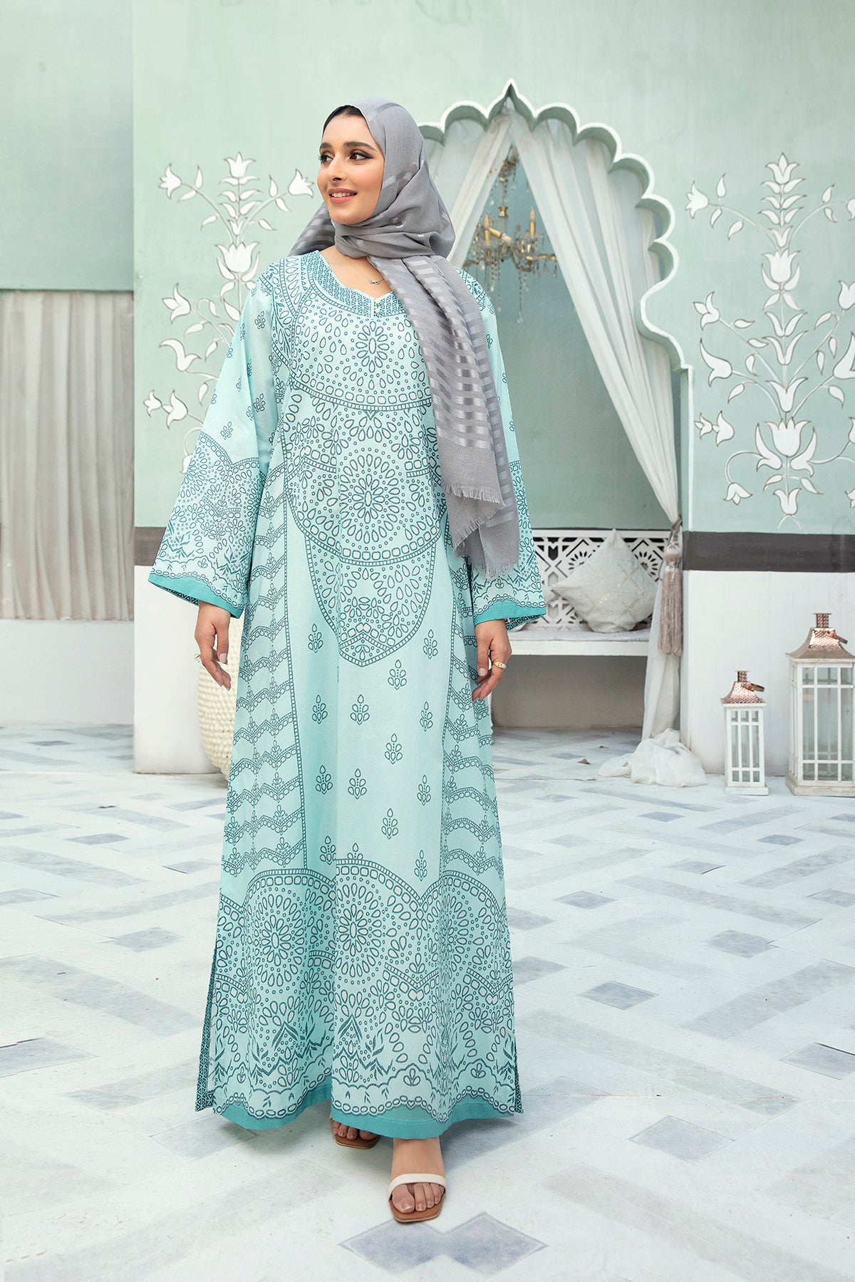 DS22-04-Printed V Neck Fustaan 1PC