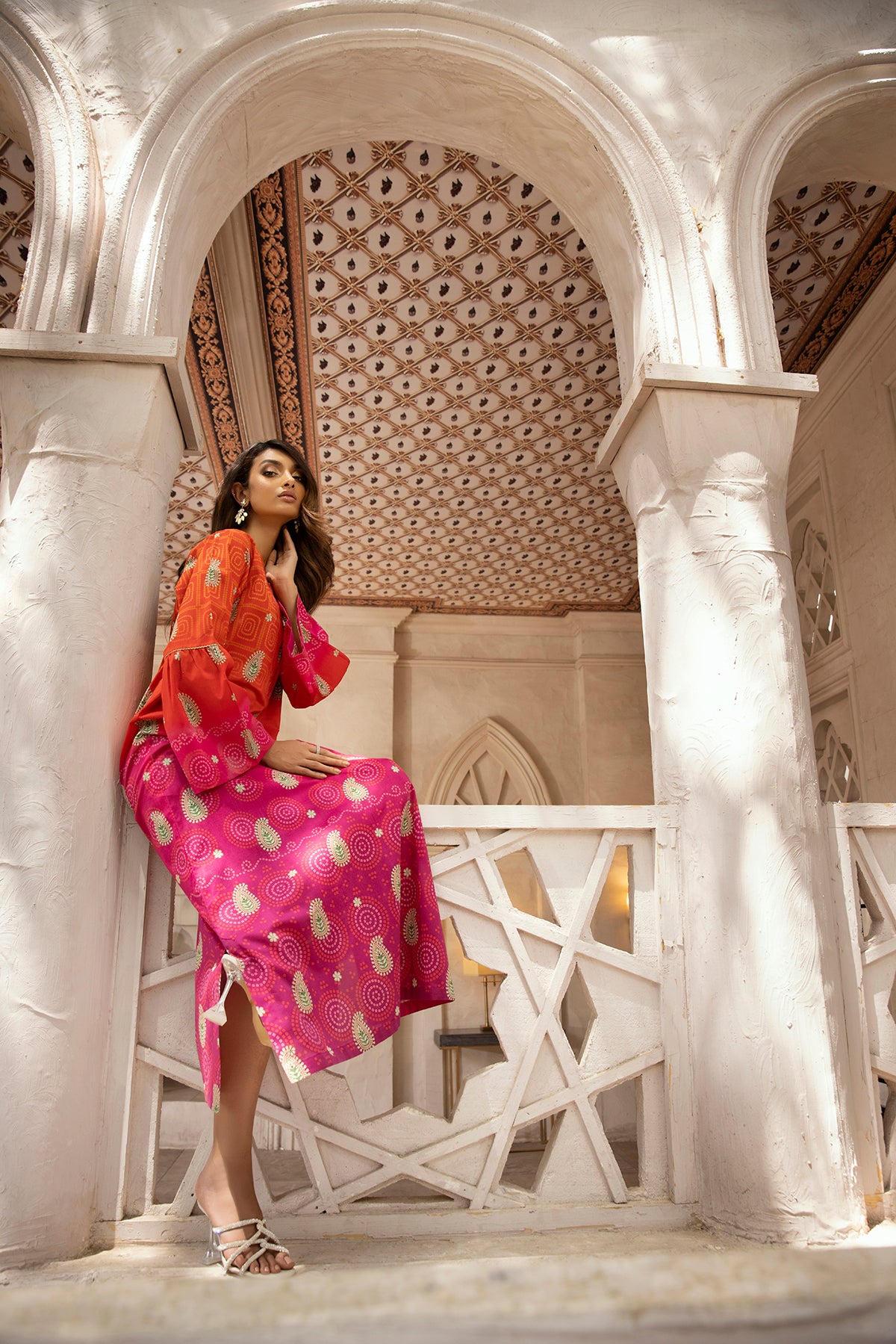 DS22-101-Neck Detailing Printed Fustaan 1PC