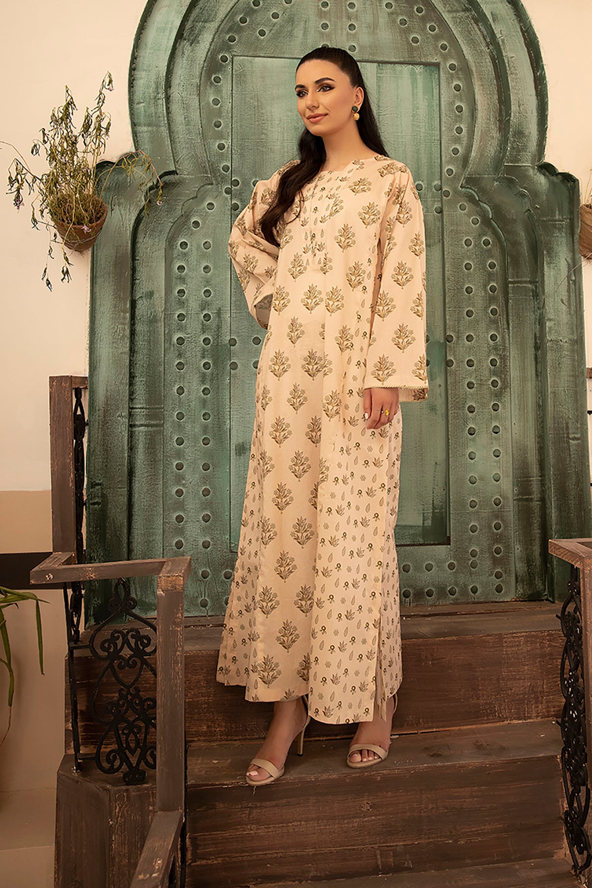 DS22-113-Printed Paneled Fustaan 1PC