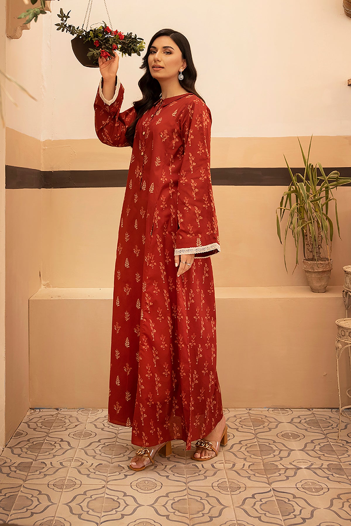DS22-117-Collar Neck Printed Fustaan 1PC