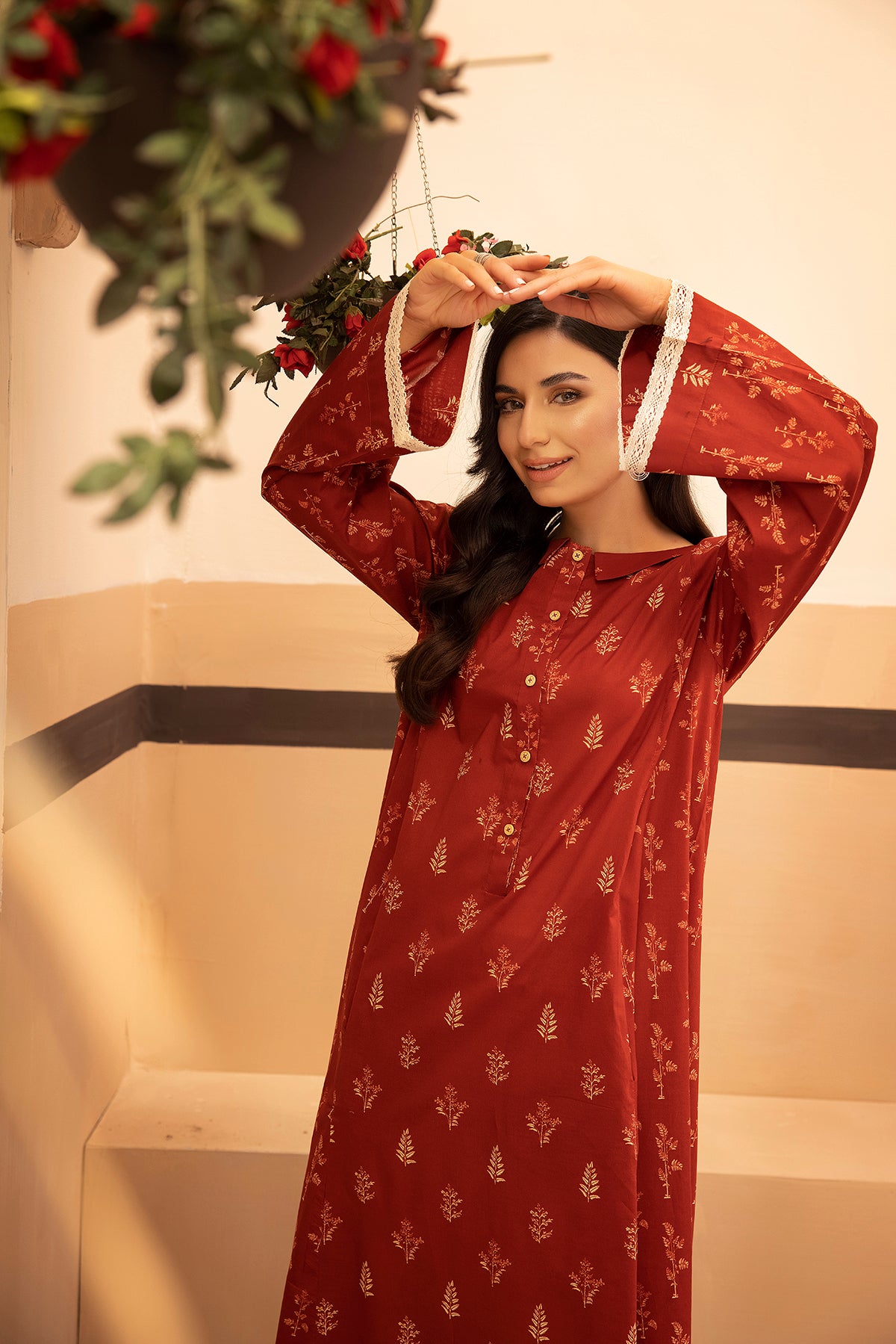 DS22-117-Collar Neck Printed Fustaan 1PC