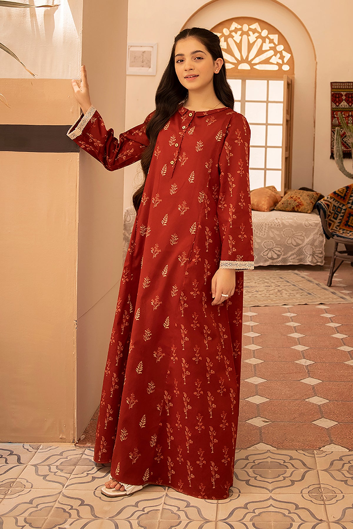 DS22-118-Collar Neck Printed Fustaan 1PC