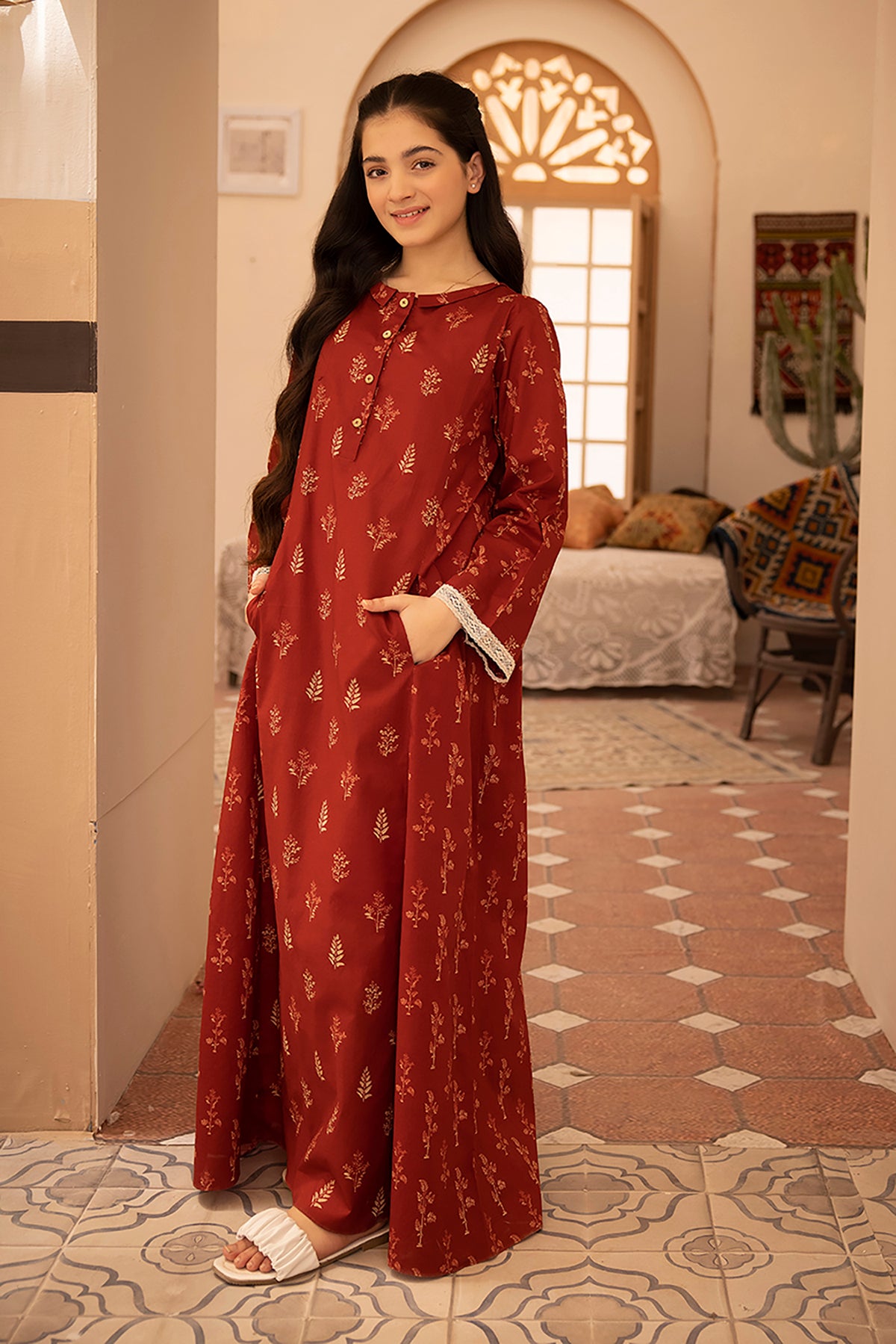 DS22-118-Collar Neck Printed Fustaan 1PC