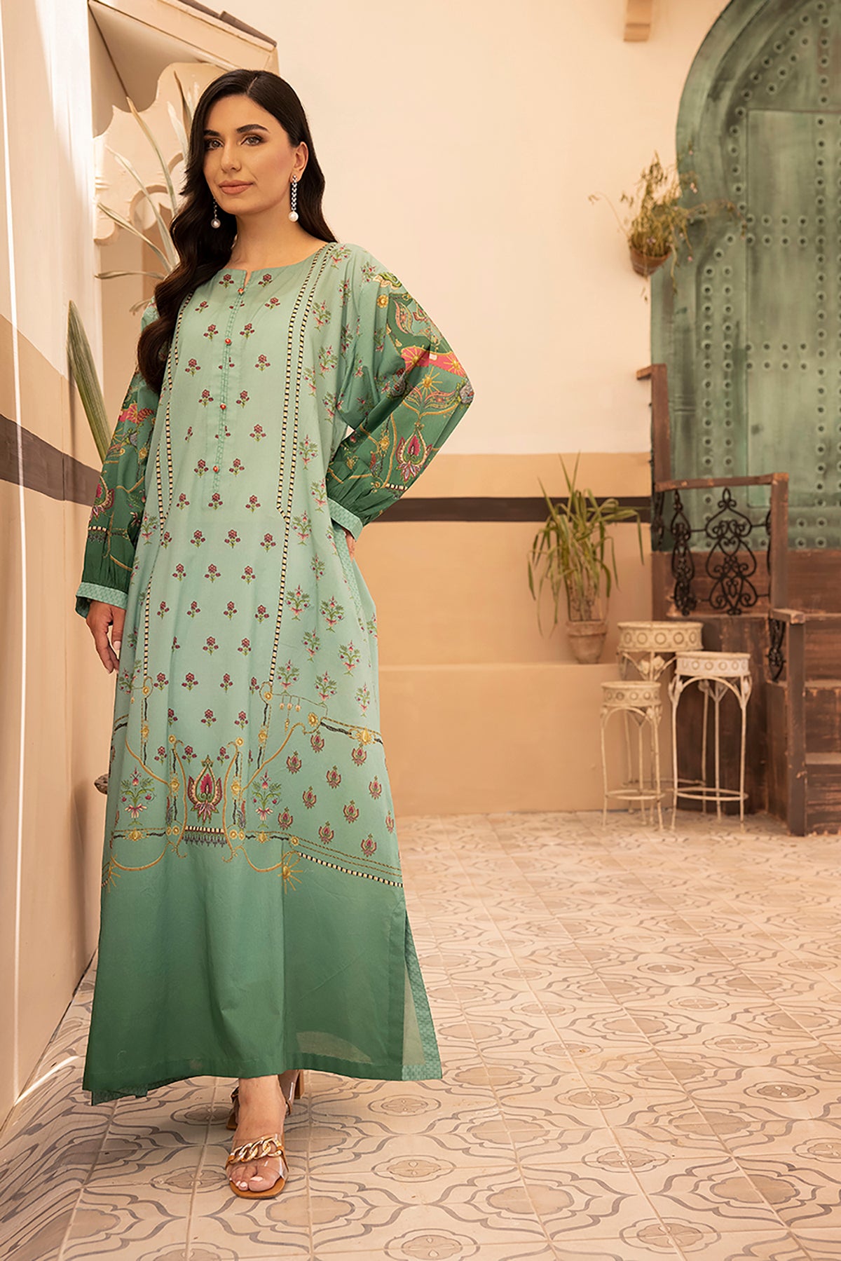 DS22-120-Drop Shoulder Printed Fustaan 1PC